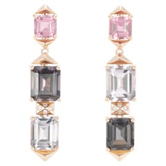 Multicolor Mismatch Spinel Earrings with Diamond in 18 Karat Rose Gold