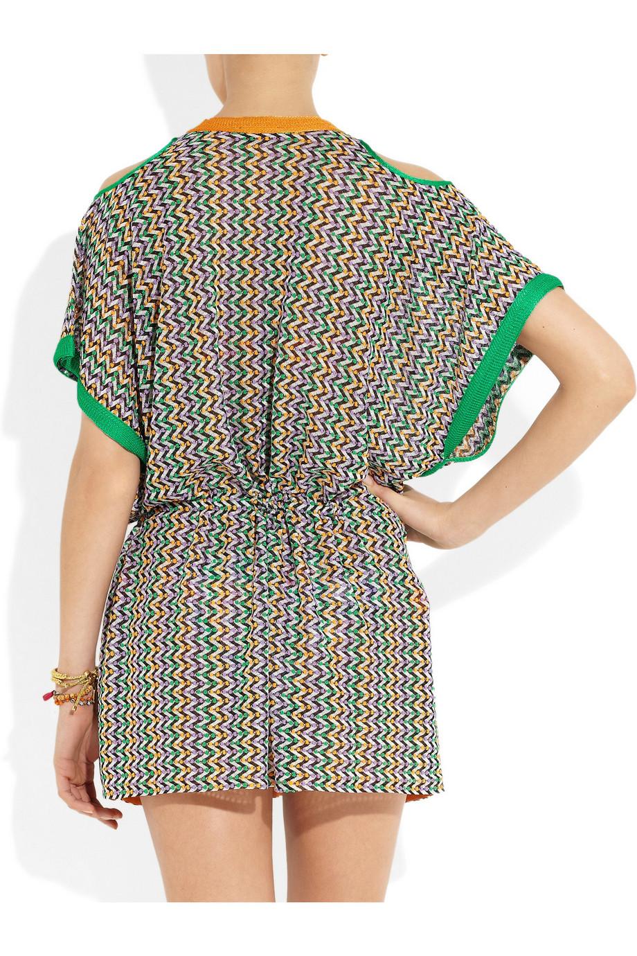 Women's NEW Missoni Multicolor Chevron ZigZag Crochet Knit Kaftan Tunic Cover Up Dress