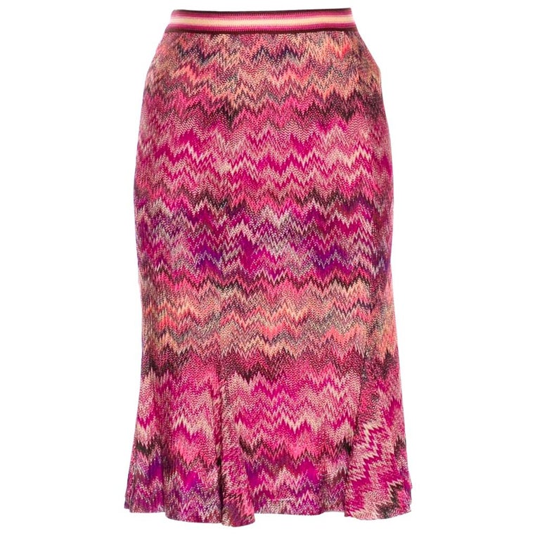 Beautiful MISSONI Multicolor and Pinks Zigzag Knit Skirt For Sale at ...