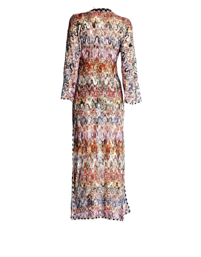 NEW Missoni Multicolor Signature Crochet Knit Kaftan Style Maxi Dress Gown 38 For Sale at 1stDibs