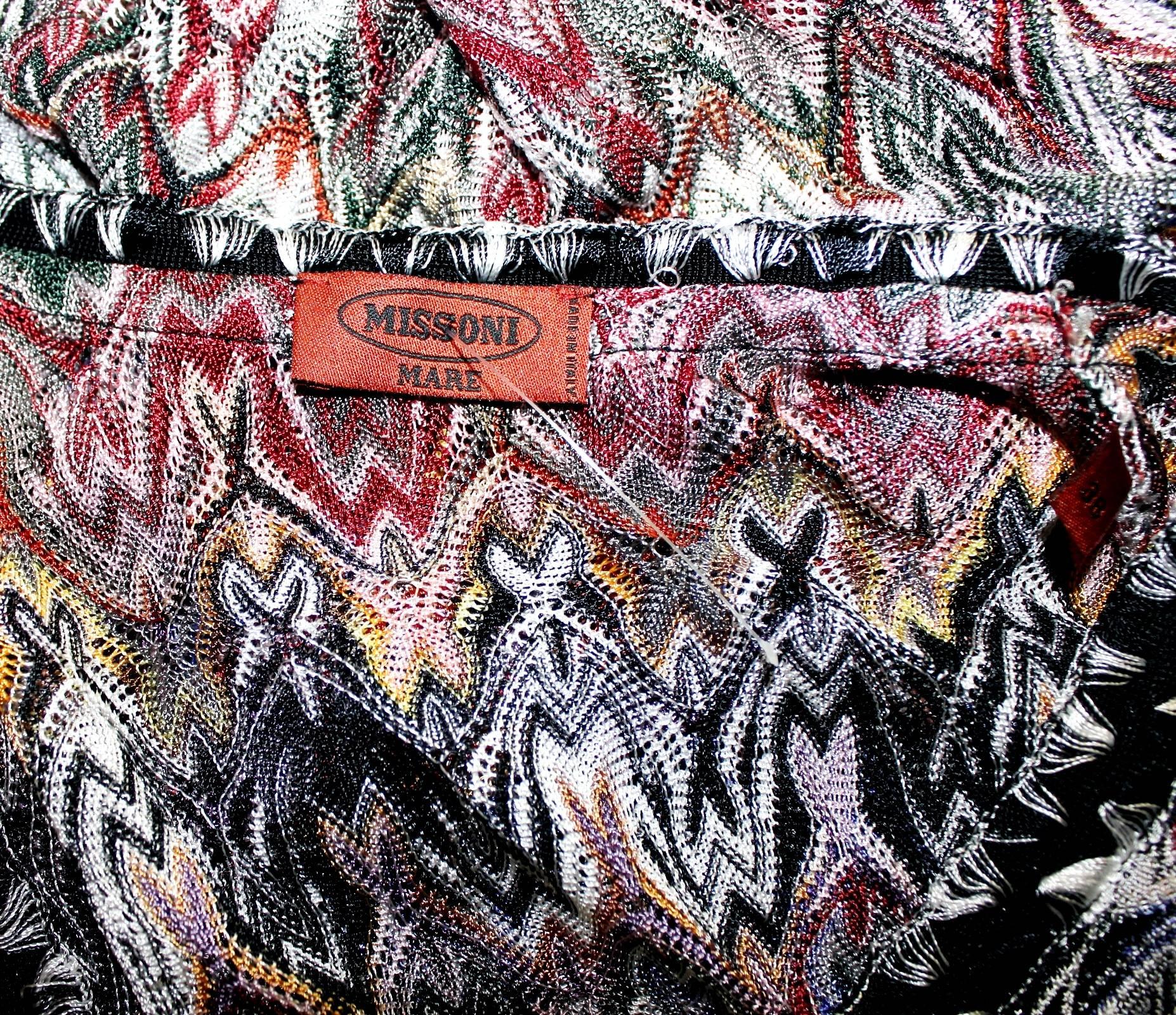 Beige NUOVO Missoni Multicolore Signature Crochet Knit Style Kaftan Maxi Dress Gown 38 in vendita