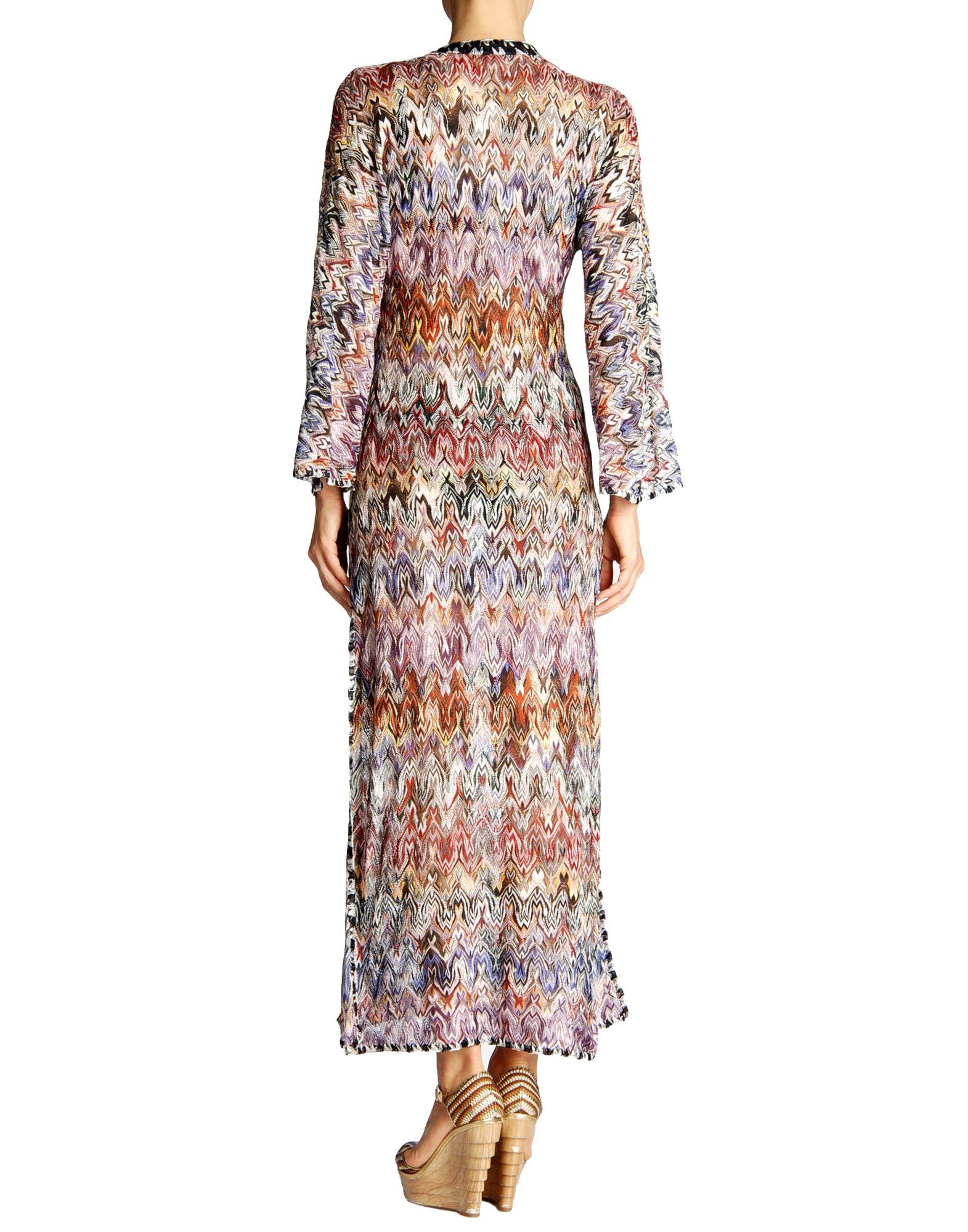 Beige NEW Missoni Multicolor Signature Crochet Knit Kaftan Style Maxi Dress Gown 38 For Sale