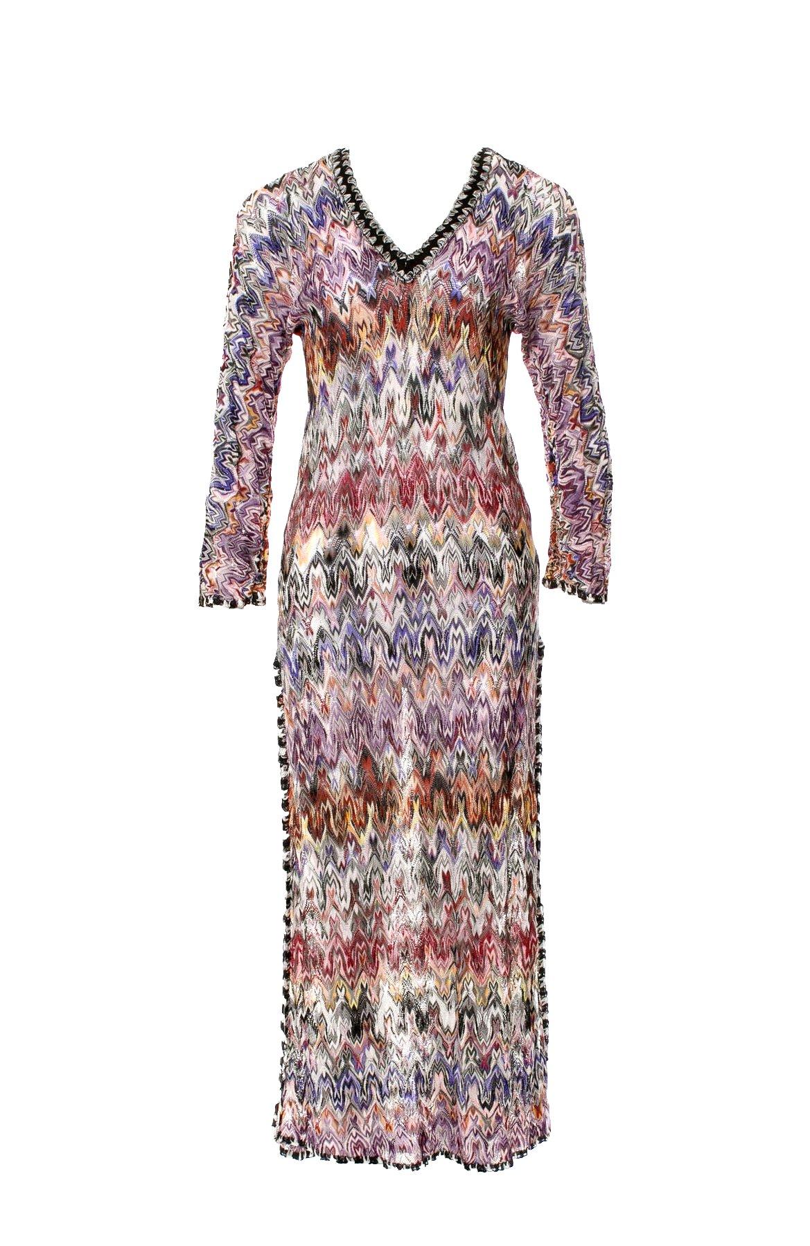 Women's NEW Missoni Multicolor Signature Crochet Knit Kaftan Style Maxi Dress Gown 38 For Sale