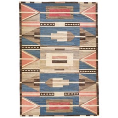 Multicolor Modern Kilim Wool Rug Flatweave with Geometric Pattern