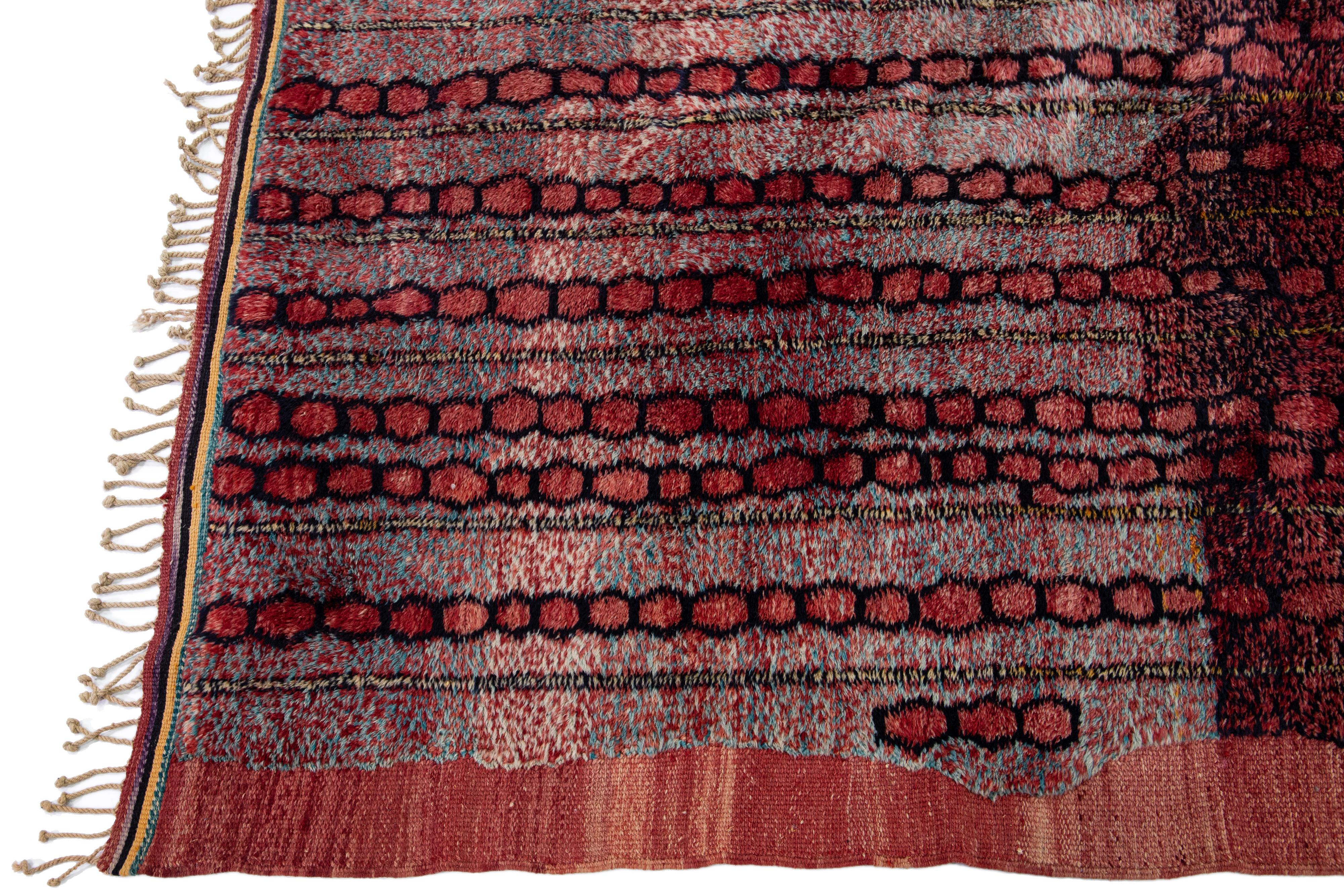 Bohemian Multicolor Modern Moroccan Handmade Room Size Wool Rug with Tribal Design For Sale