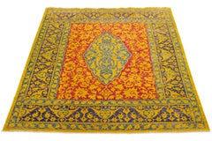Multicolor Modern Qum Persian Style Handmade Wool Rug With Qajar Design
