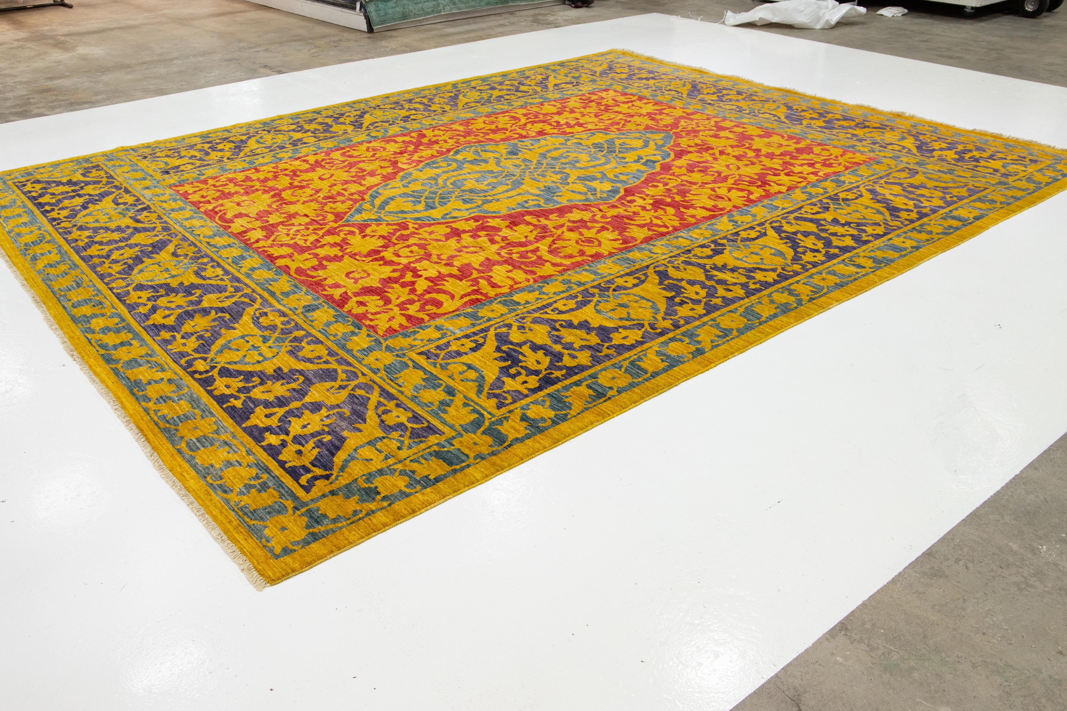 Hand-Knotted Multicolor Modern Qum Persian Style Handmade Wool Rug With Qajar Design For Sale