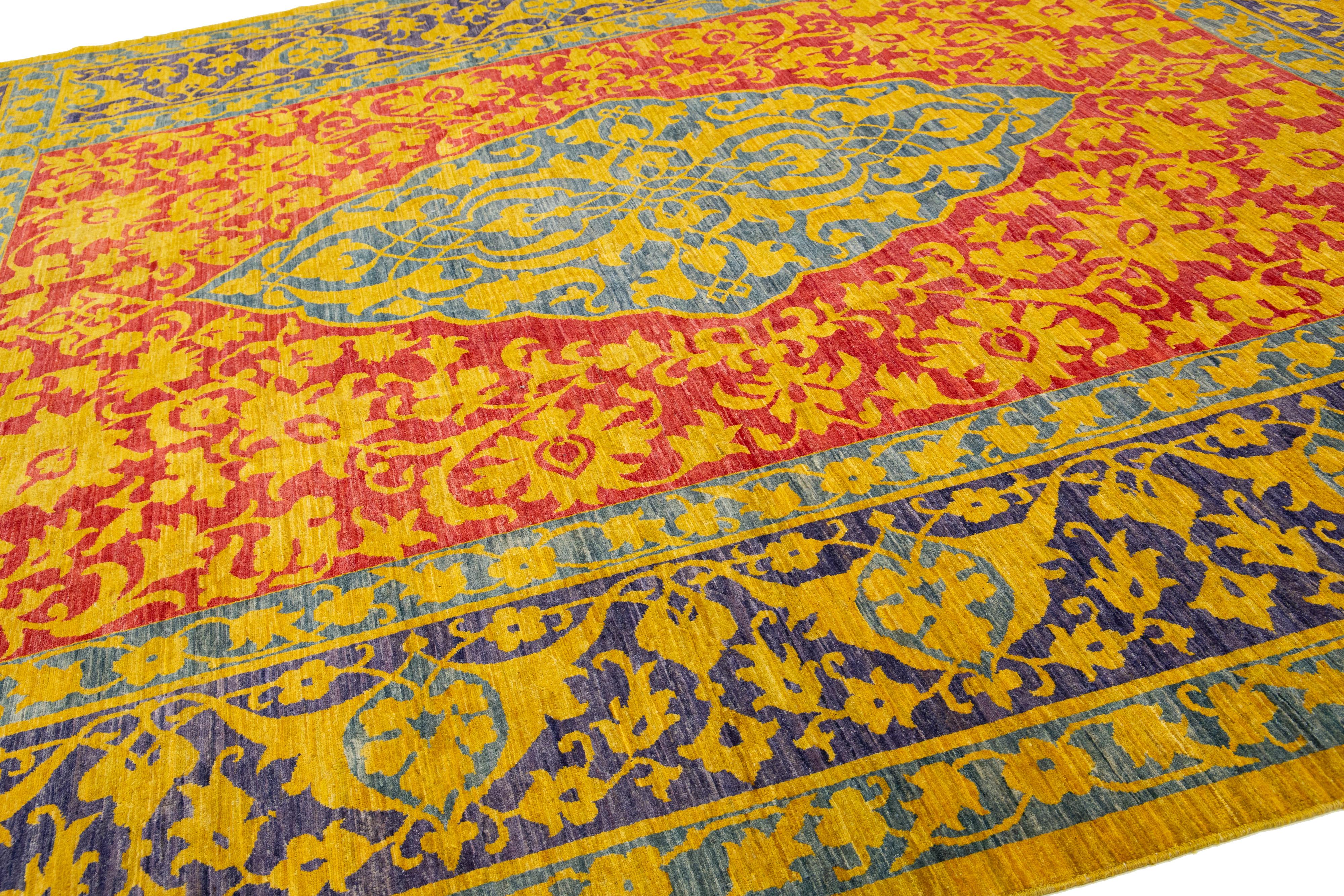 Multicolor Modern Qum Persian Style Handmade Wool Rug With Qajar Design In New Condition For Sale In Norwalk, CT