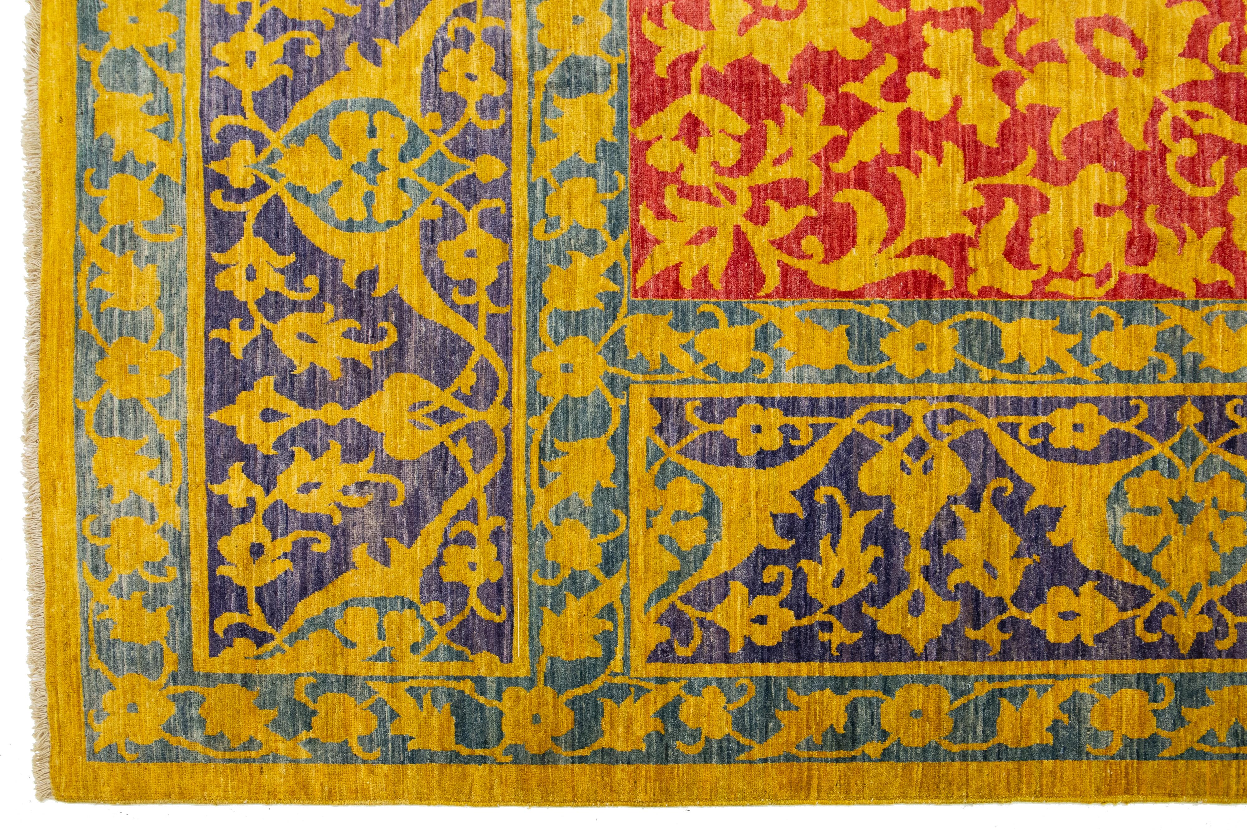 Contemporary Multicolor Modern Qum Persian Style Handmade Wool Rug With Qajar Design For Sale