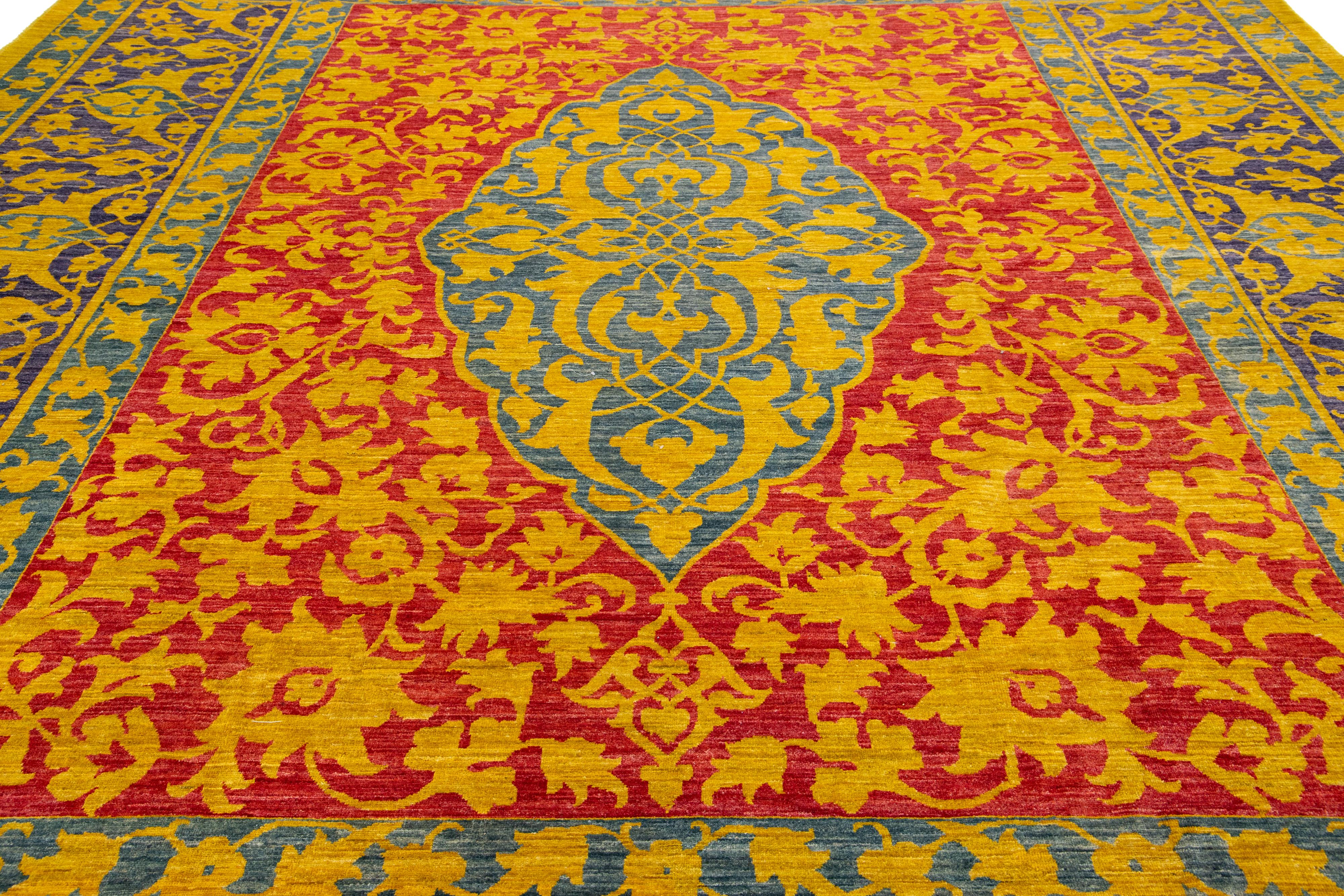 Multicolor Modern Qum Persian Style Handmade Wool Rug With Qajar Design For Sale 1