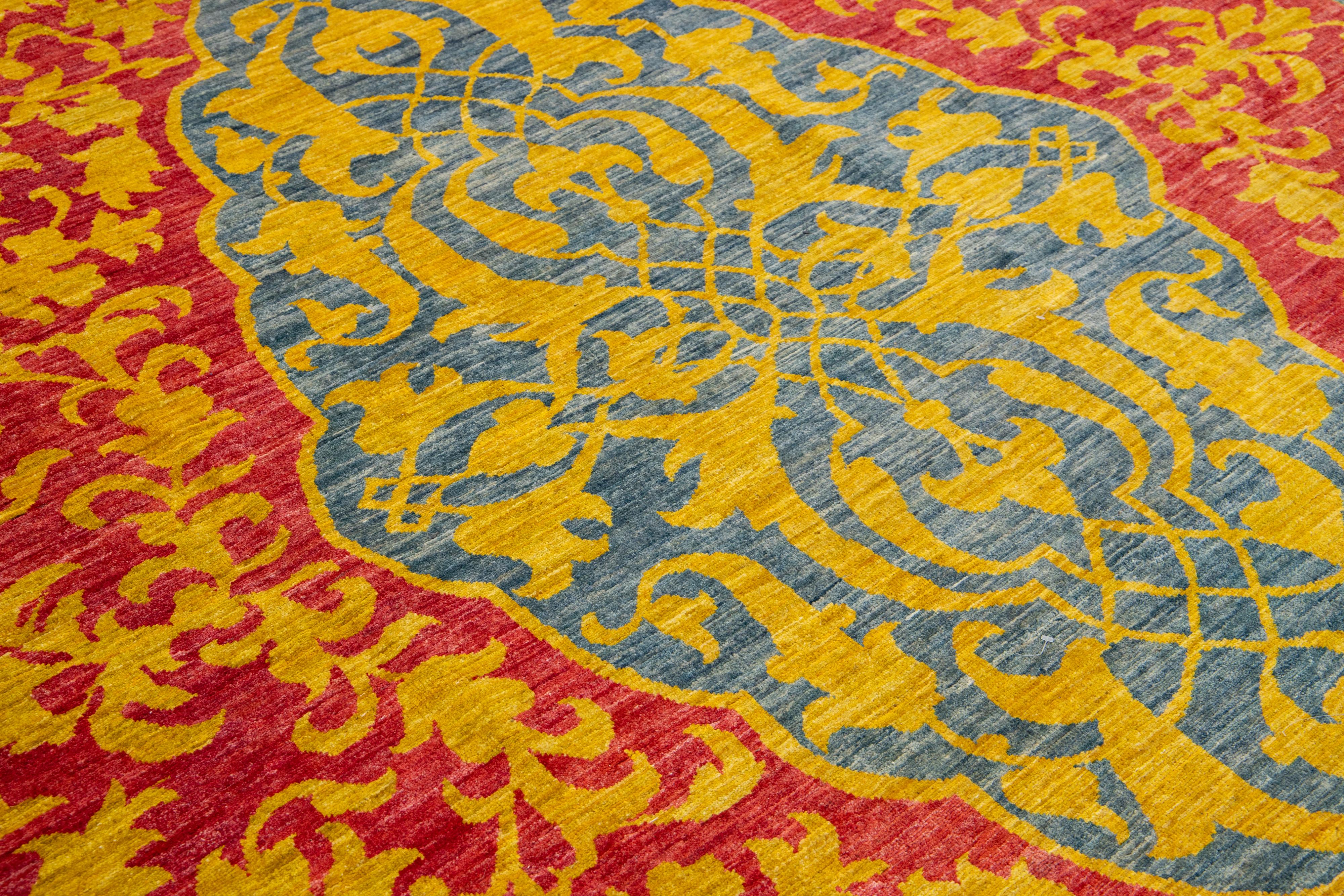Multicolor Modern Qum Persian Style Handmade Wool Rug With Qajar Design For Sale 2