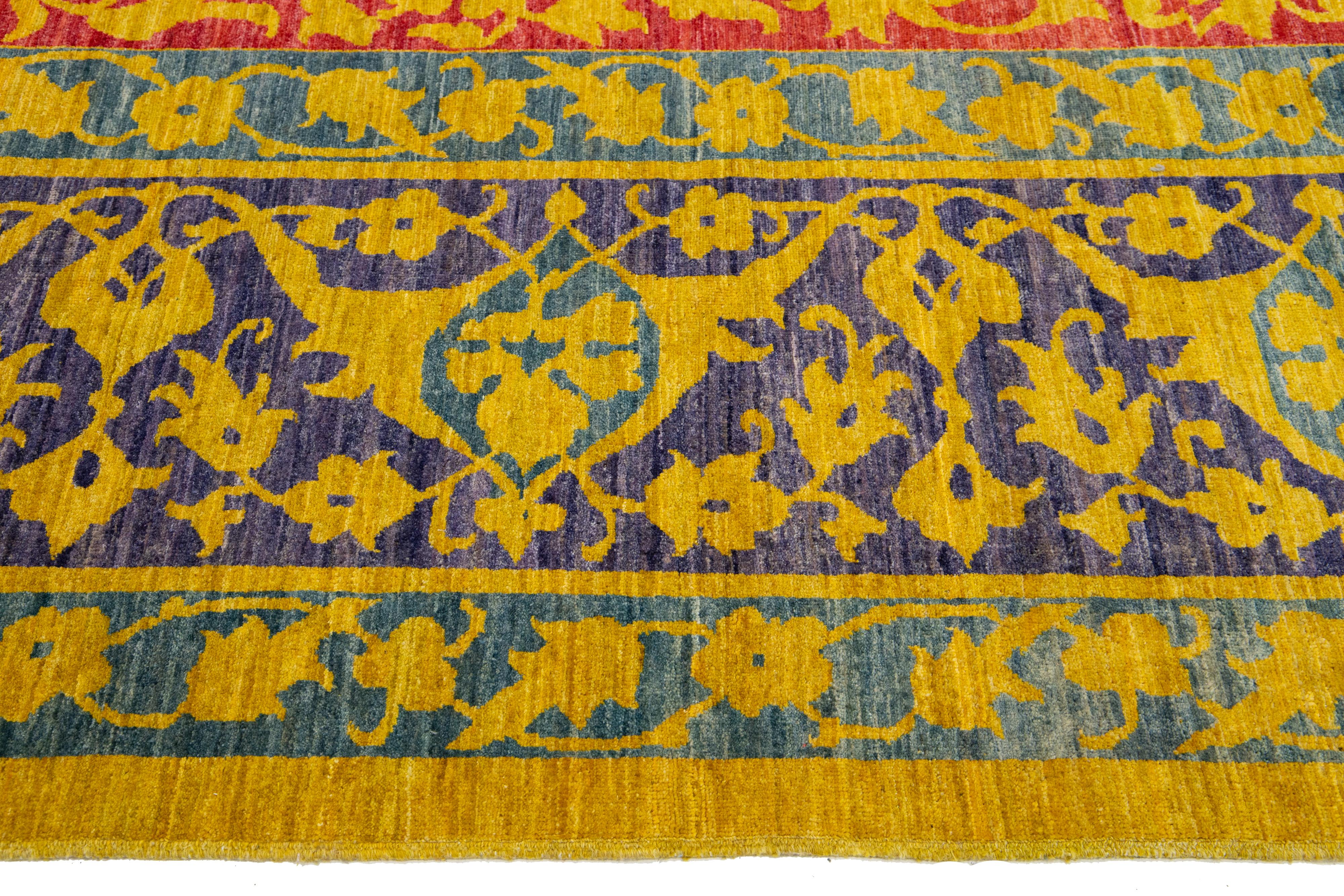 Multicolor Modern Qum Persian Style Handmade Wool Rug With Qajar Design For Sale 3
