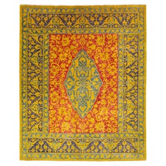 Multicolor Modern Qum Persian Style Handmade Wool Rug With Qajar Design