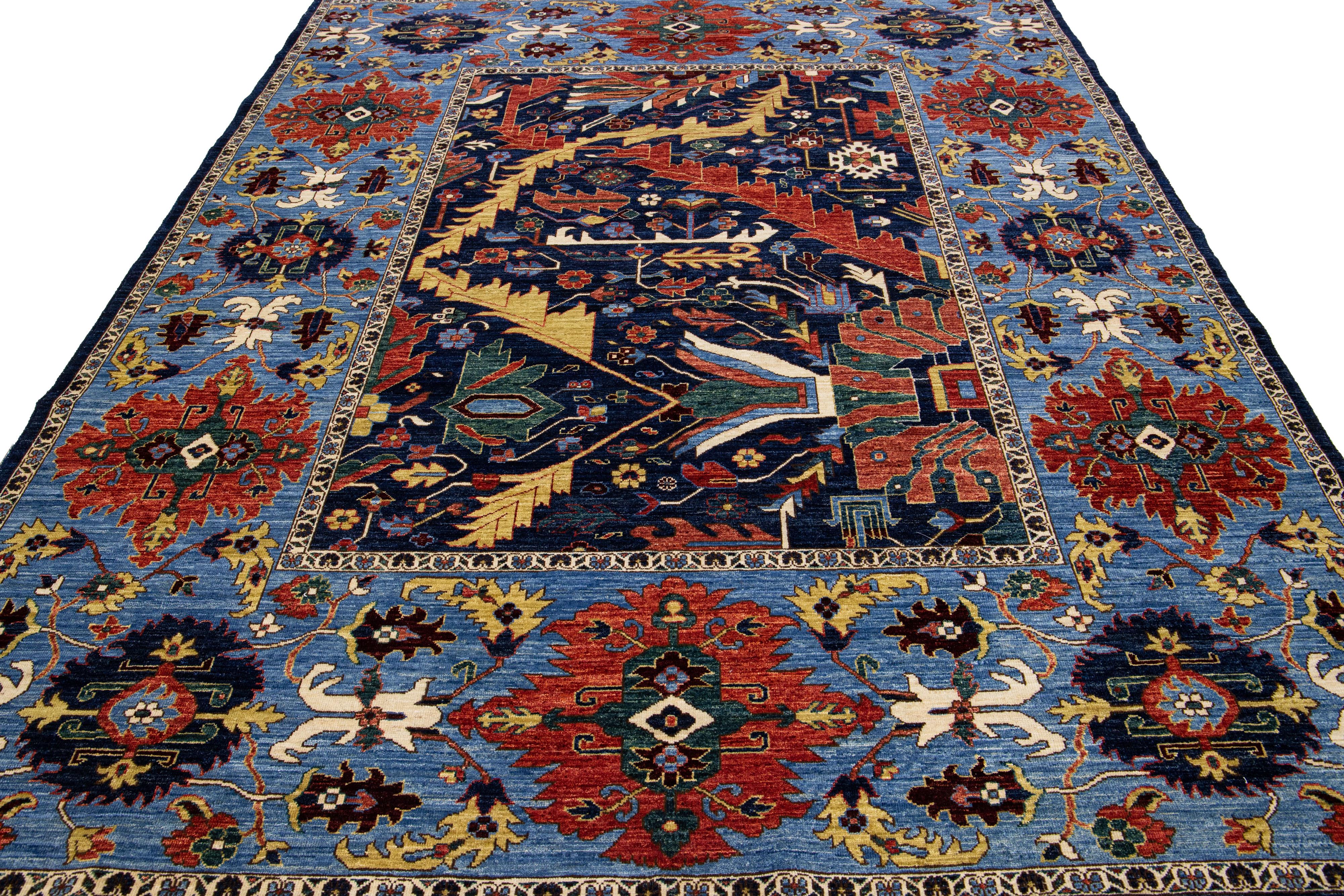 Islamic Multicolor Modern Serapi Style Handmade Allover Designed Wool Rug For Sale