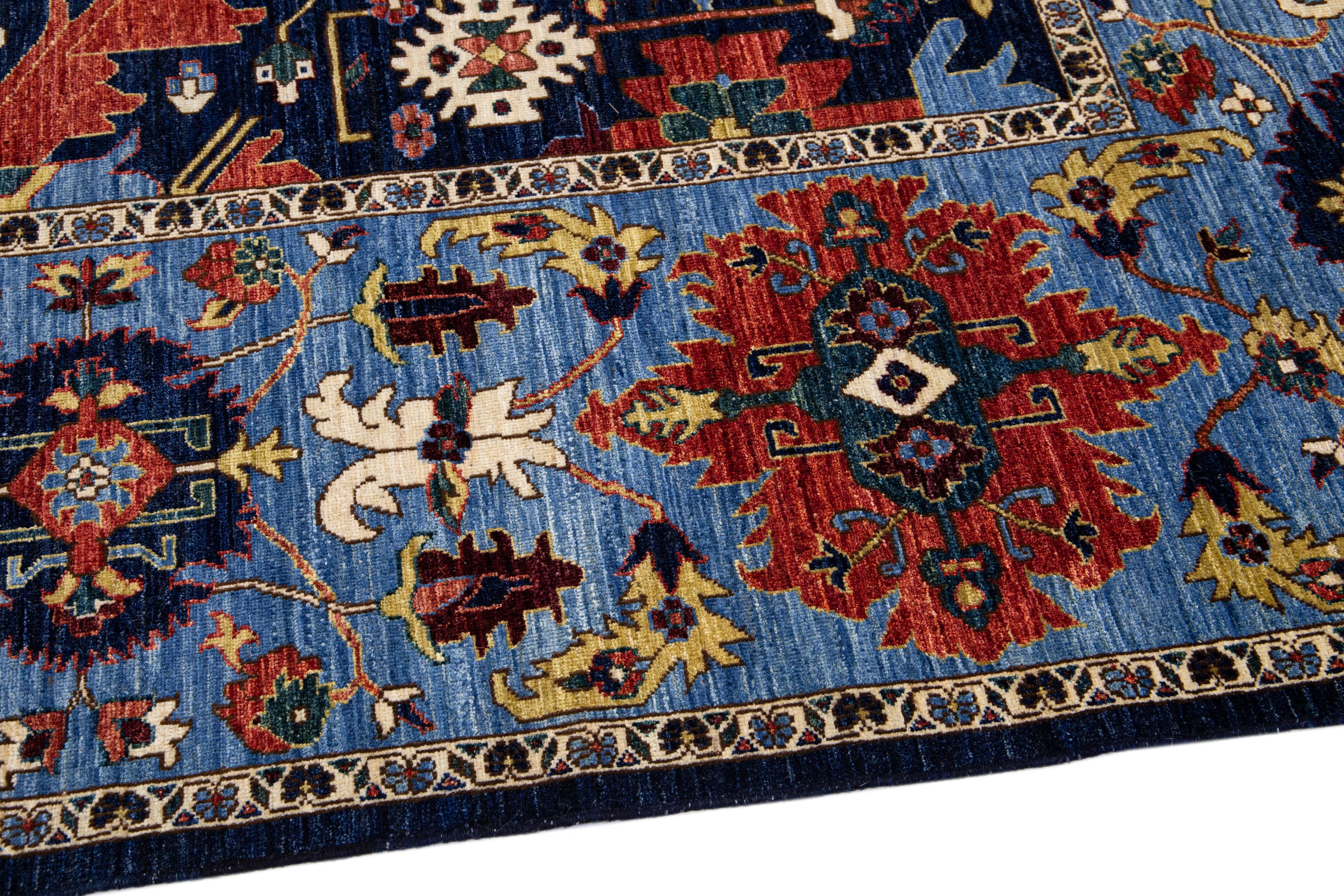 Contemporary Multicolor Modern Serapi Style Handmade Allover Designed Wool Rug For Sale