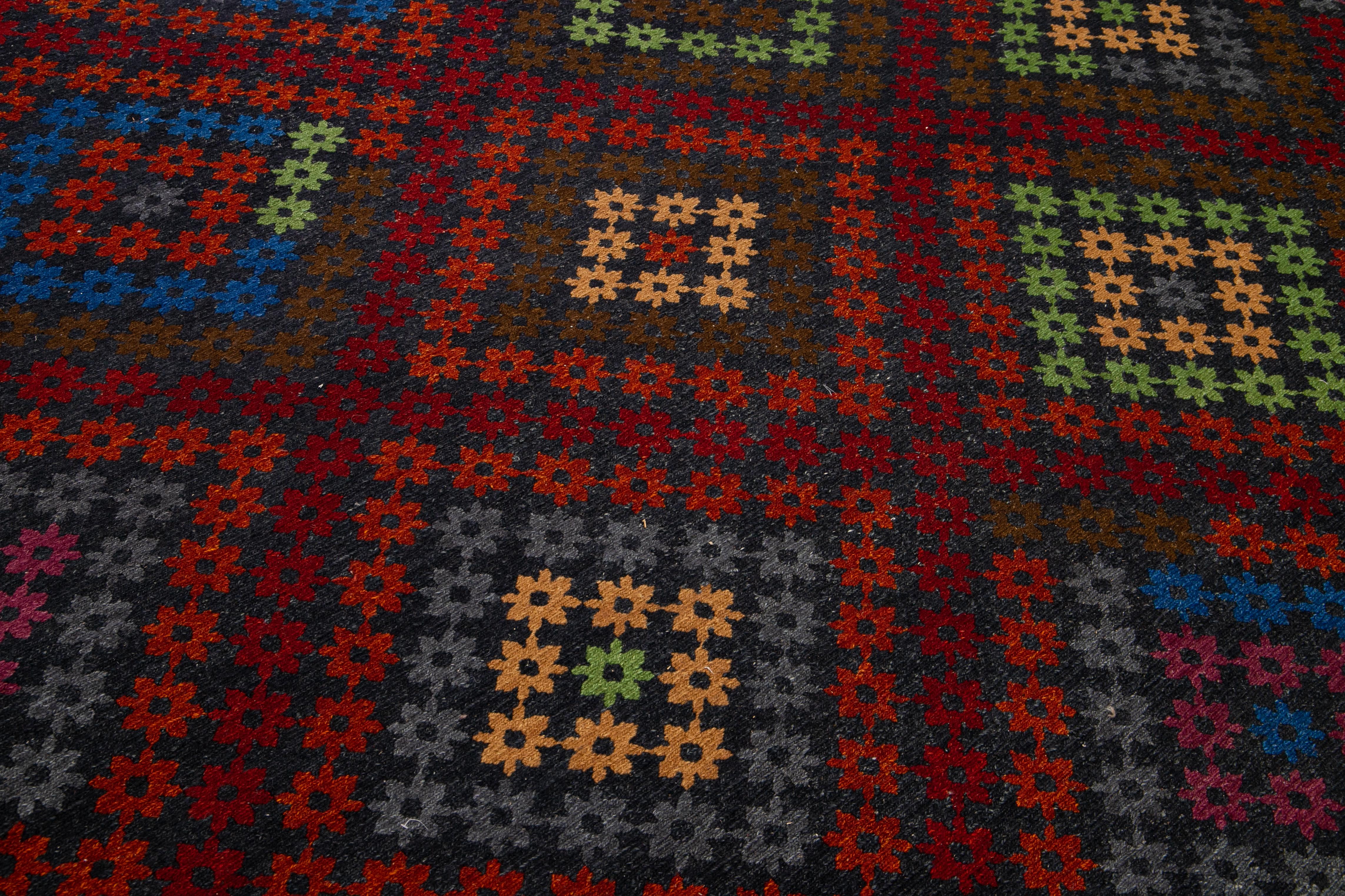 Contemporary Multicolor Modern Soumak Handmade Geometric Designed Wool Rug For Sale