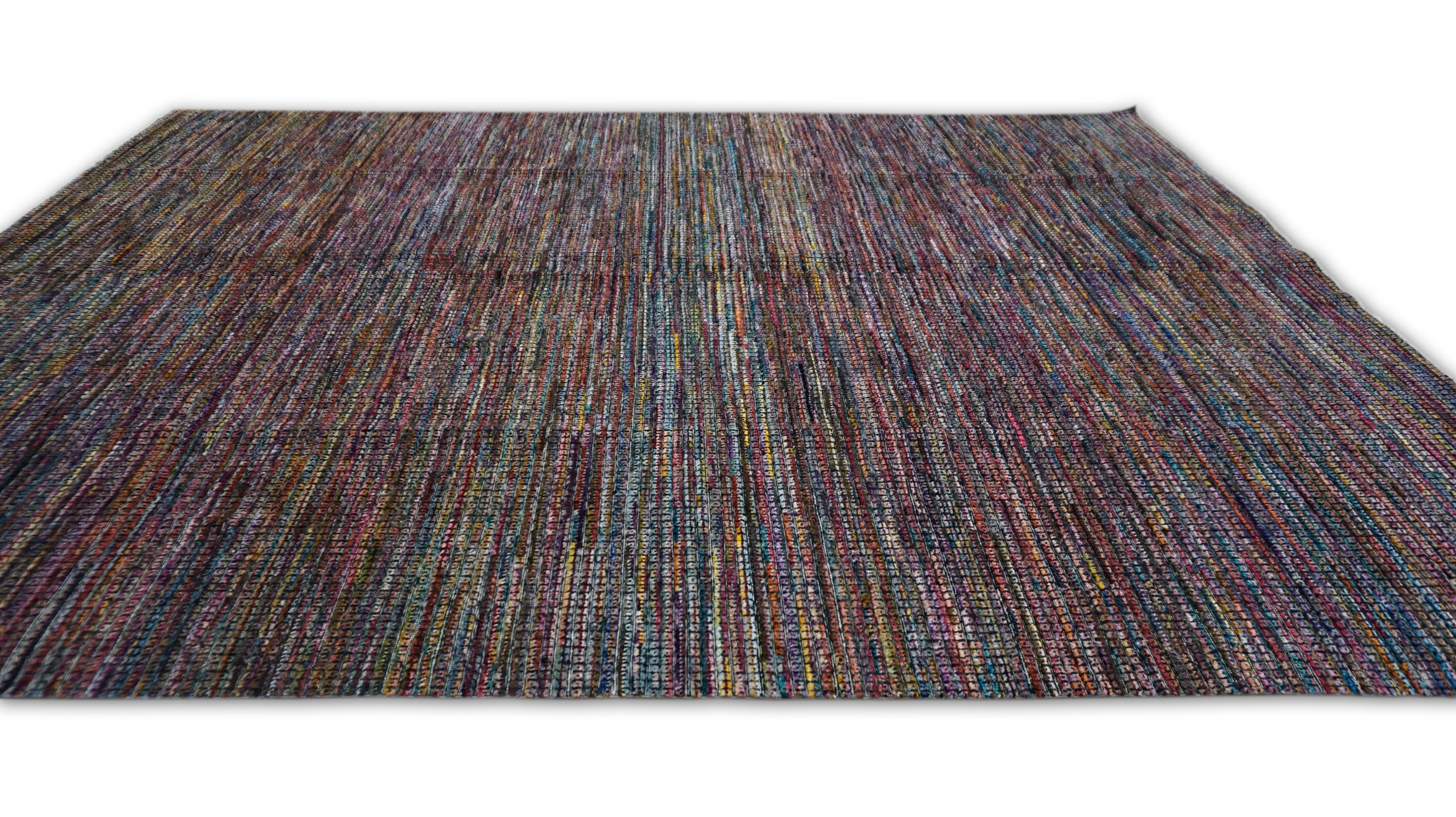 Mehrfarbiger moderner strukturiert gestreifter Wollteppich 7'9''x10' im Zustand „Neu“ im Angebot in Torrance, CA