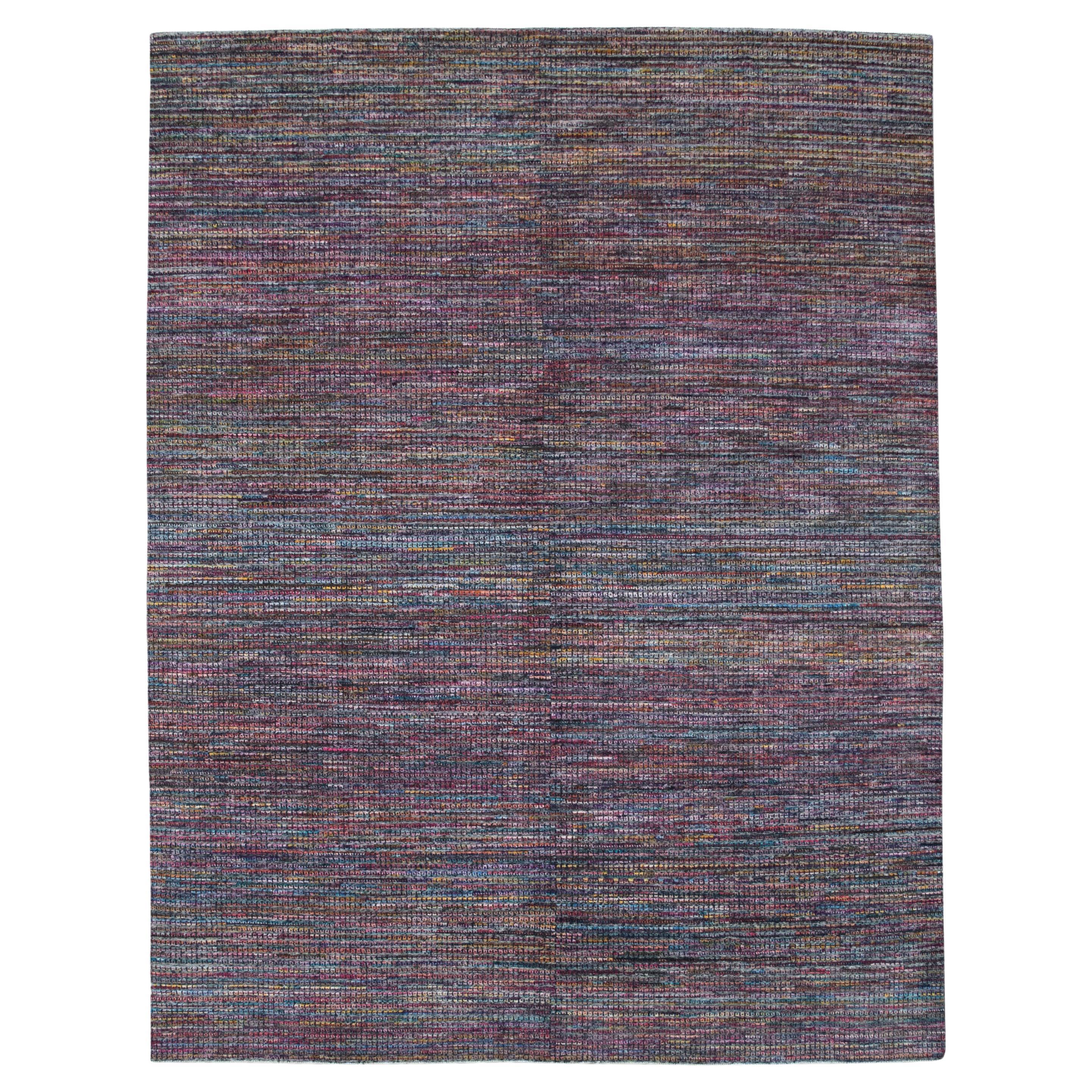 Tappeto in lana a righe Multicolor Modern Textural 7'9''x10'