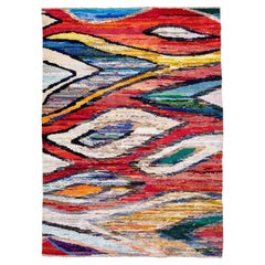 Alfombra turca moderna multicolor de lana hecha a mano con diseño abstracto