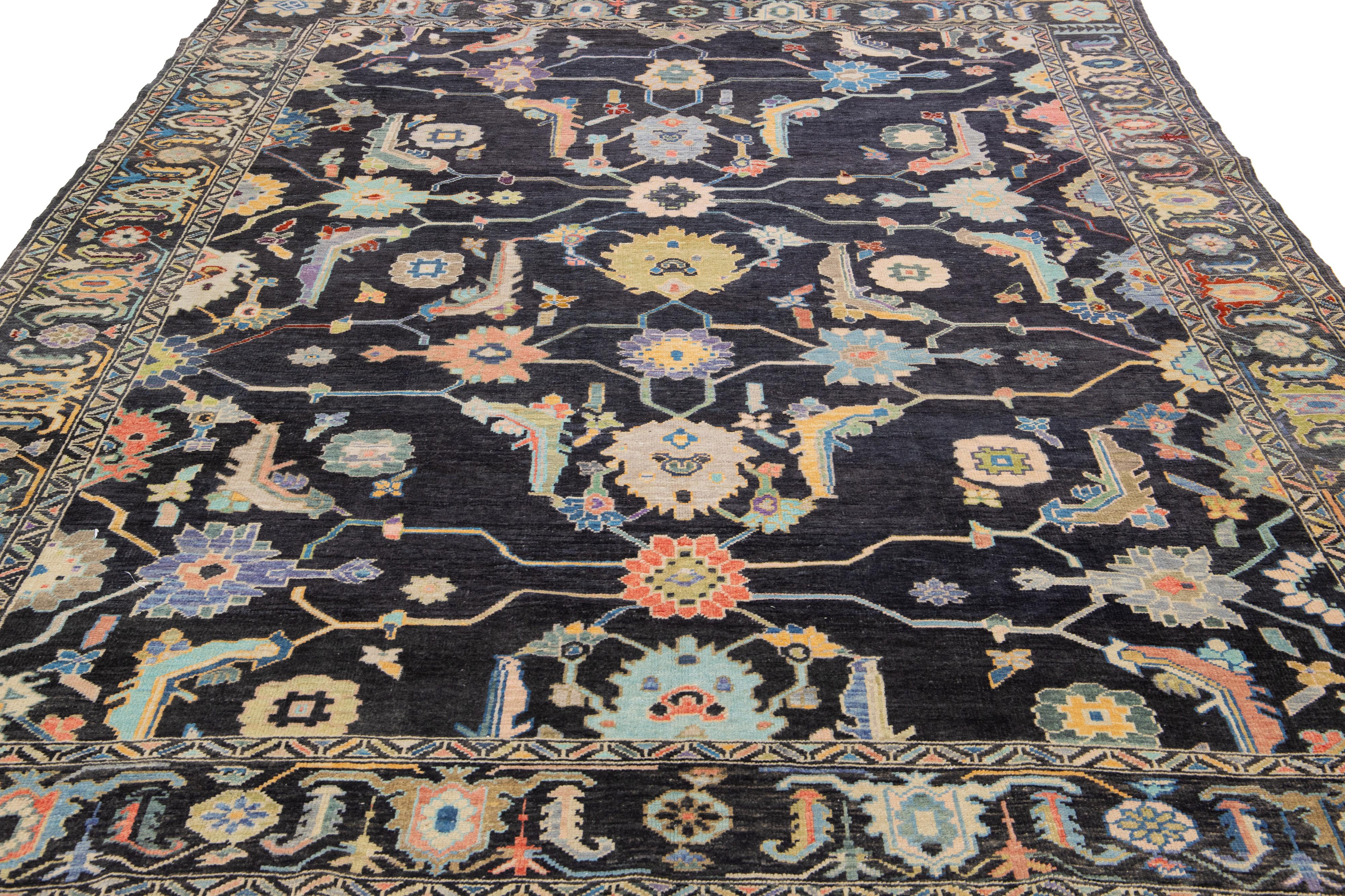 Hand-Knotted Multicolor Modern Turkish Oushak Handmade Wool Rug With Allover Design For Sale