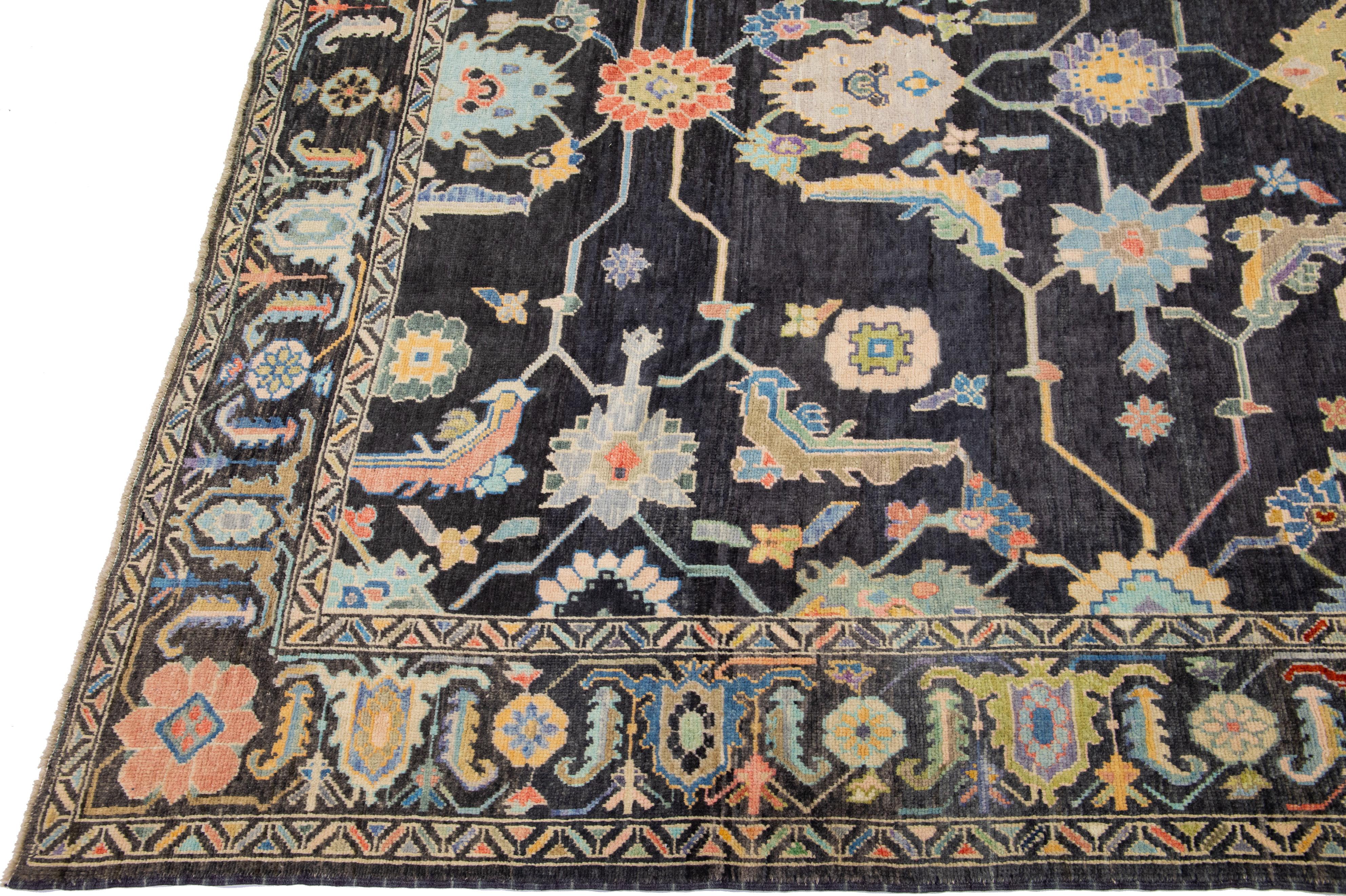 Multicolor Modern Turkish Oushak Handmade Wool Rug With Allover Design In New Condition For Sale In Norwalk, CT