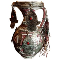 Multicolor Moroccan Khamsa Vase with Tussel