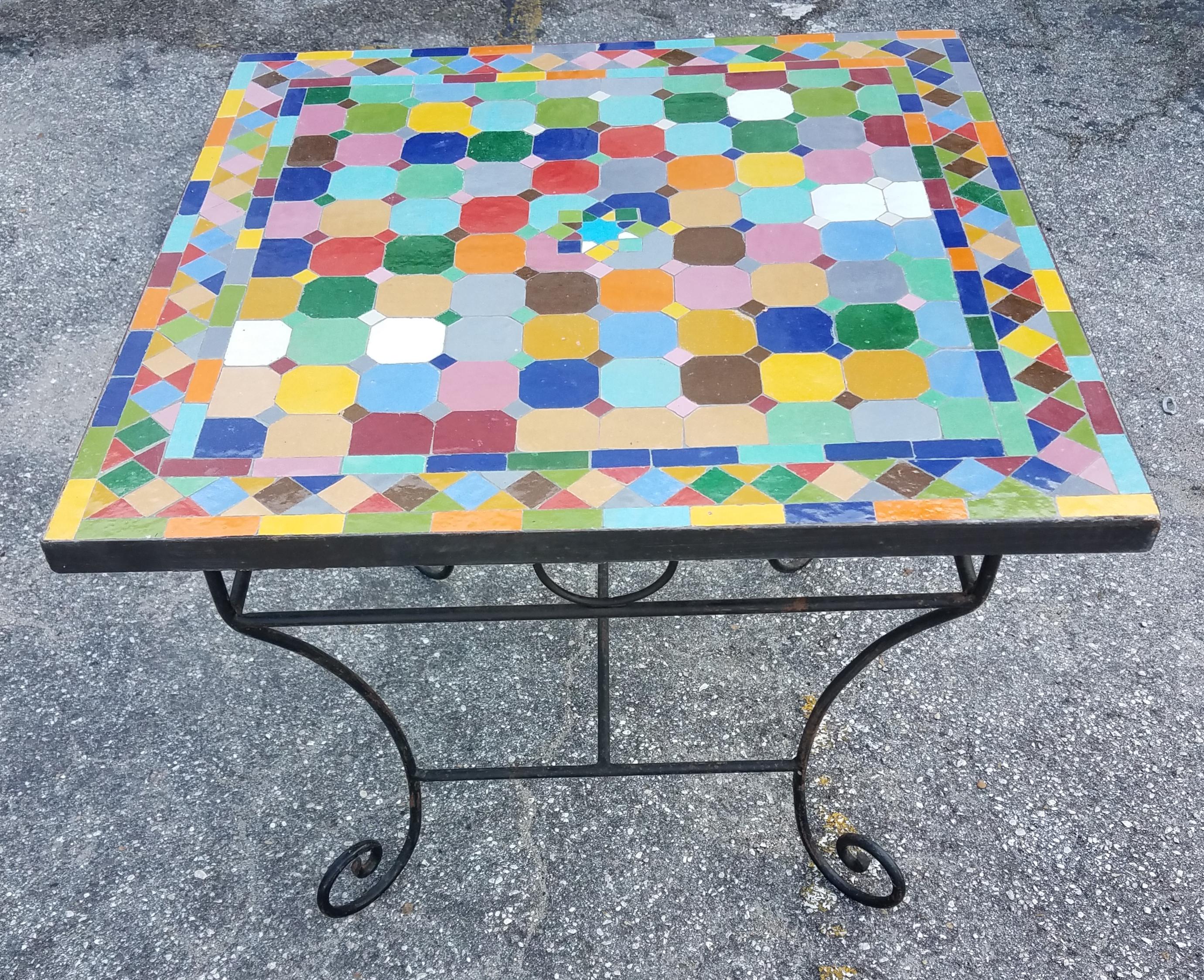 Multicolor Moroccan Mosaic Table, Choice of Iron Base In New Condition In Orlando, FL