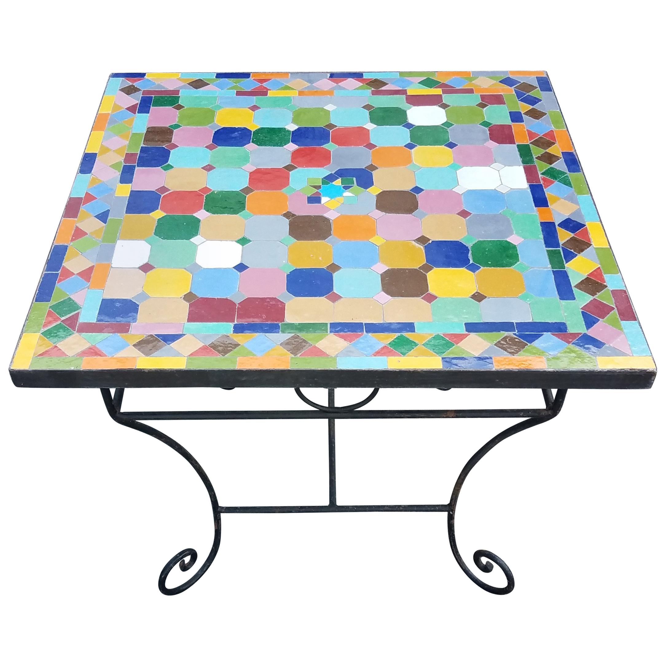 Multicolor Moroccan Mosaic Table, Choice of Iron Base