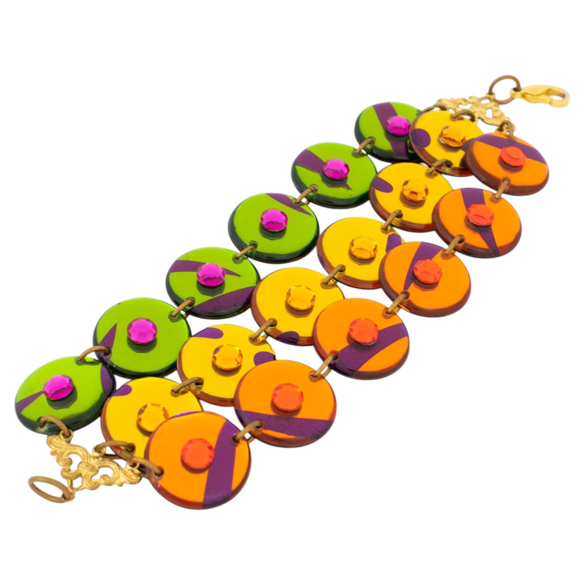 Multicolor Multi-Strand Jeweled Lucite Geometric Link Bracelet