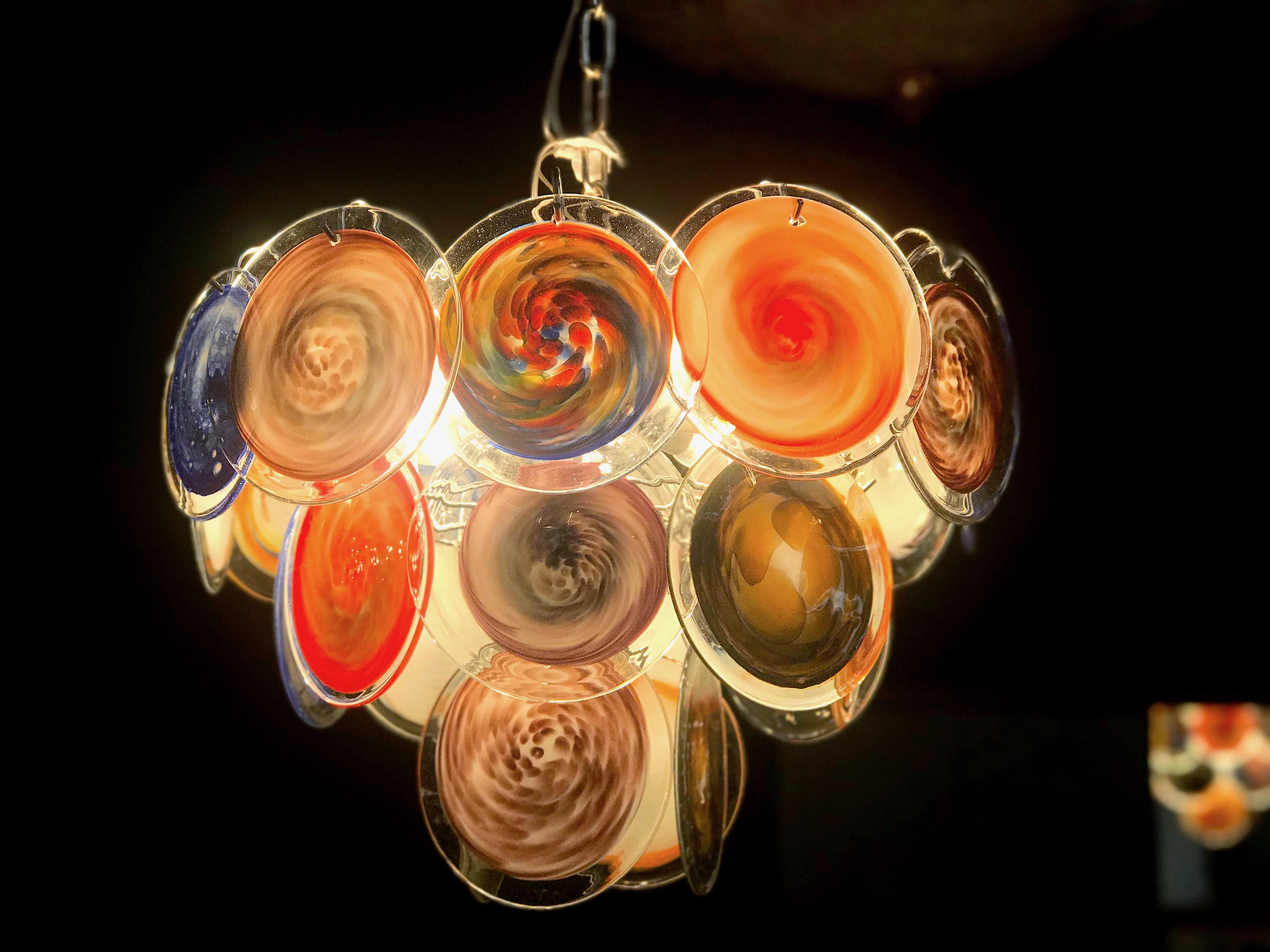 Mid-Century Modern Multi-Color Murano Art Glass Disc Chandelier by Galleria Veneziani