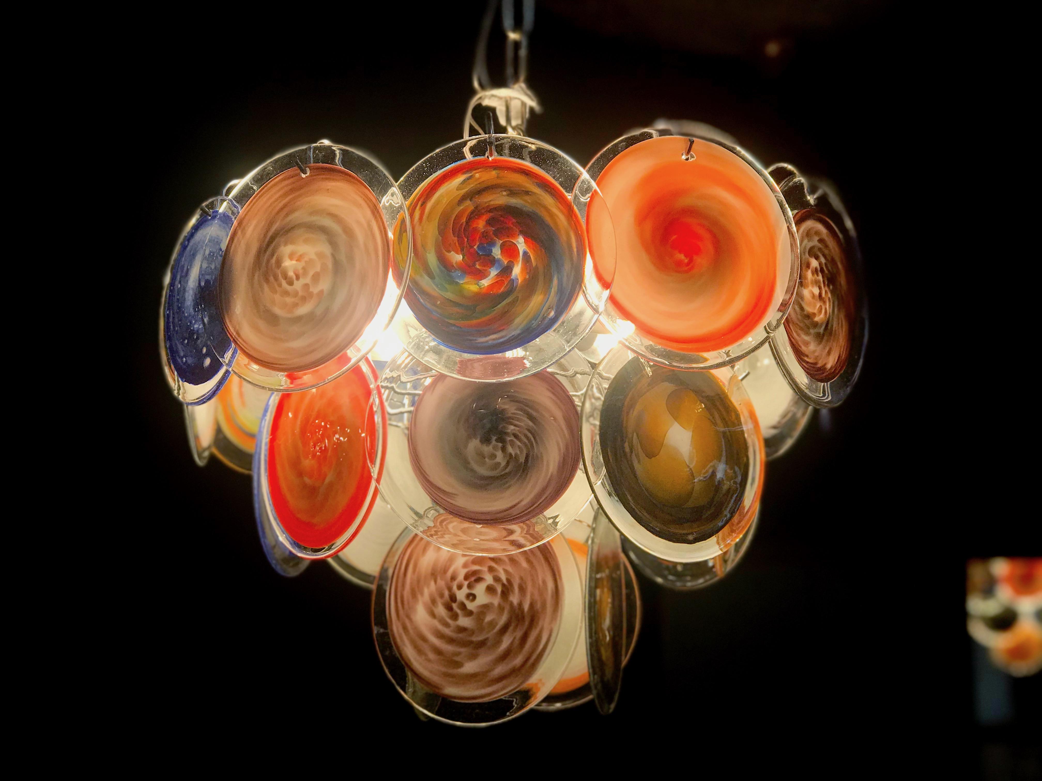 Italian Multi-Color Murano Art Glass Disc Chandelier by Galleria Veneziani