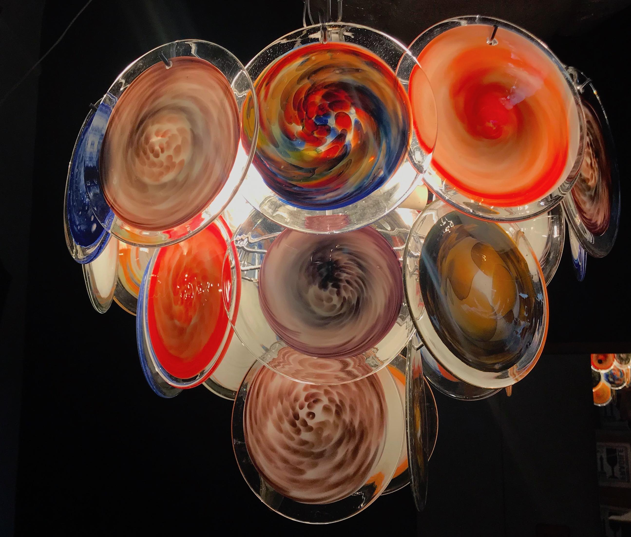 Multi-Color Murano Art Glass Disc Chandelier by Galleria Veneziani In Excellent Condition In Rome, IT