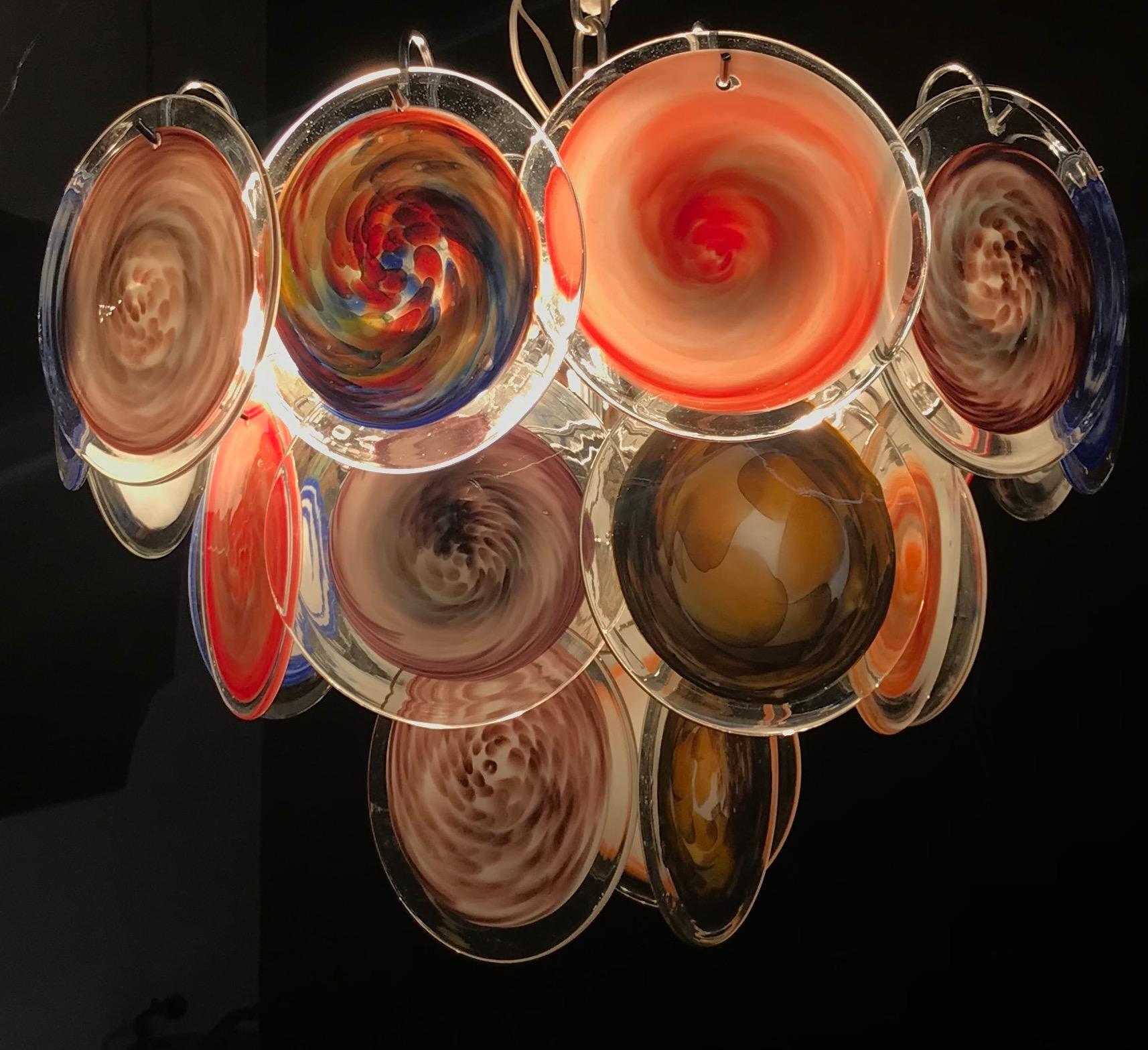 Blown Glass Multi-Color Murano Art Glass Disc Chandelier by Galleria Veneziani