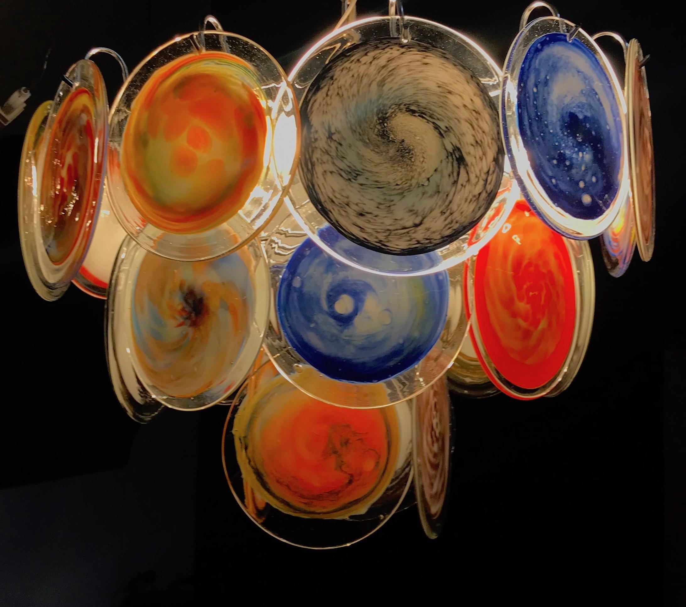 Multi-Color Murano Art Glass Disc Chandelier by Galleria Veneziani 1