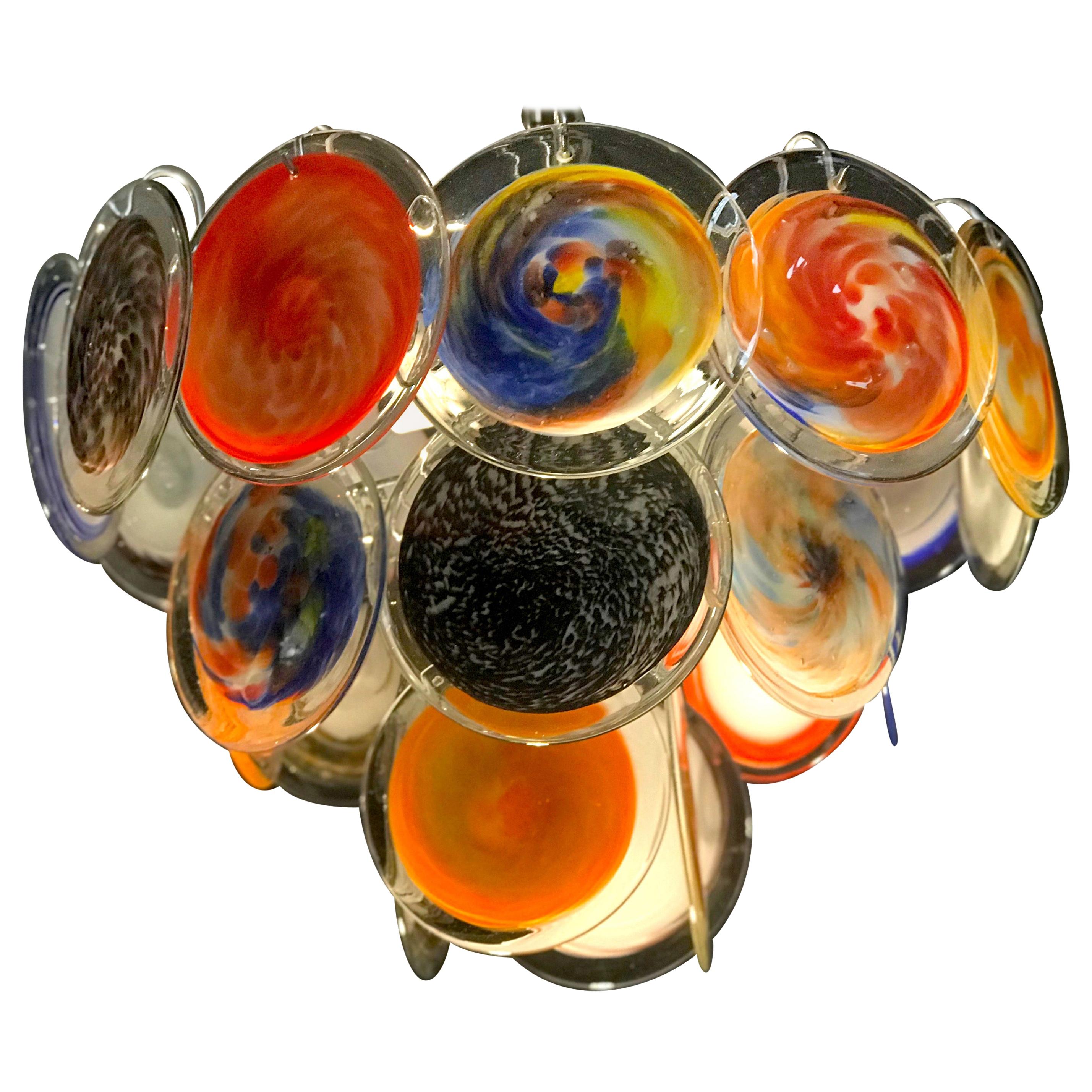 Multi-Color Murano Art Glass Disc Chandelier by Galleria Veneziani