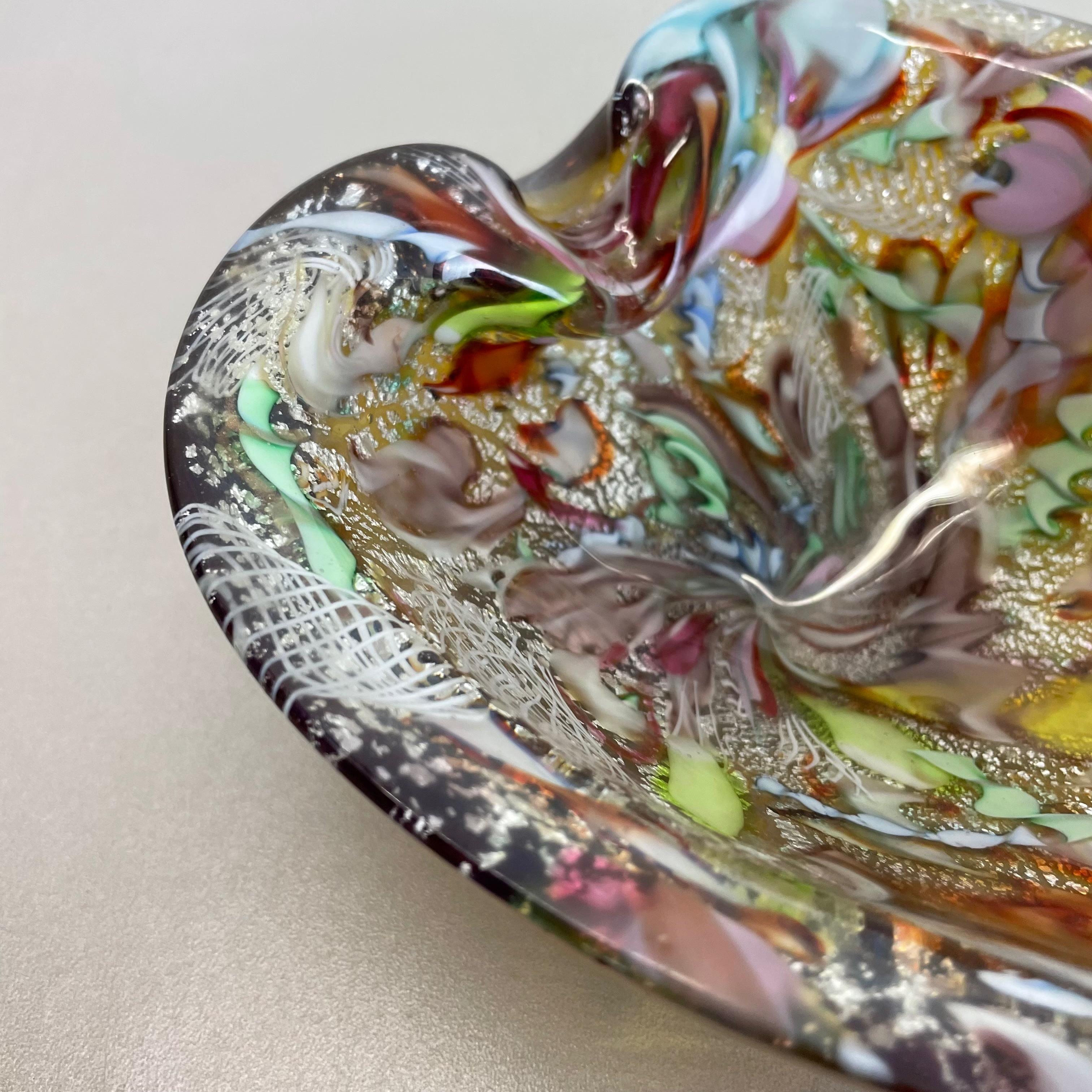 Multicolor Murano Glass Bowl Gold Flakes Shell Ashtray Dino Martens Italy, 1960s For Sale 4