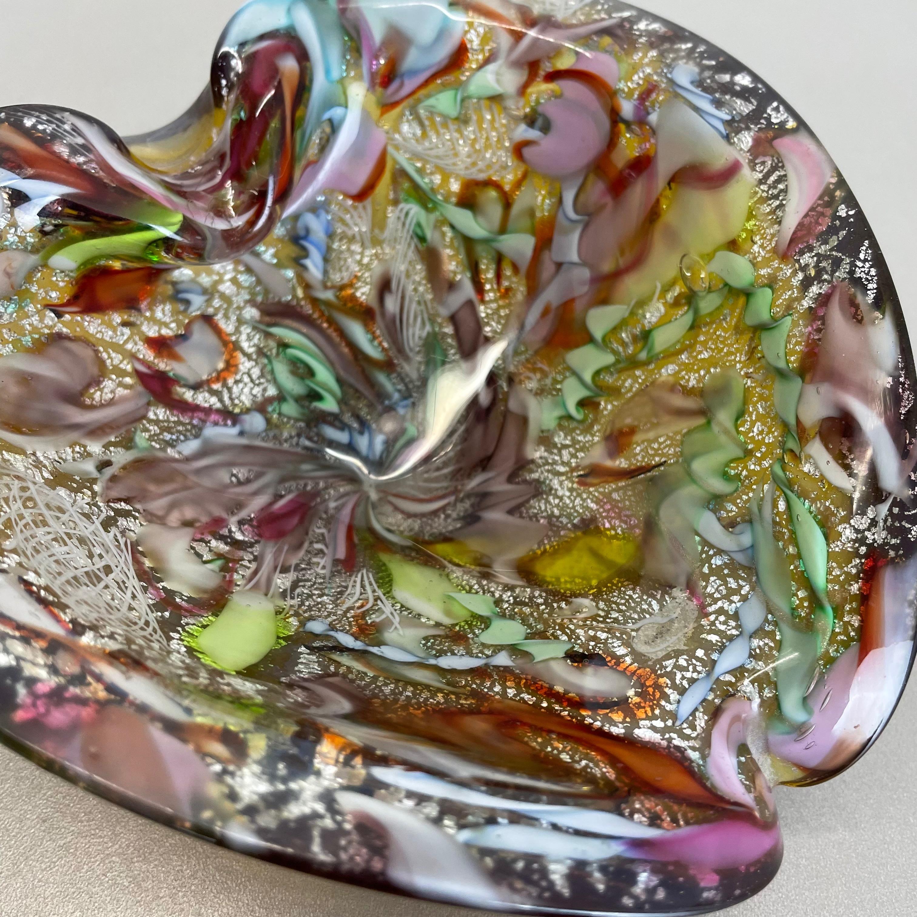 Multicolor Murano Glass Bowl Gold Flakes Shell Ashtray Dino Martens Italy, 1960s For Sale 4