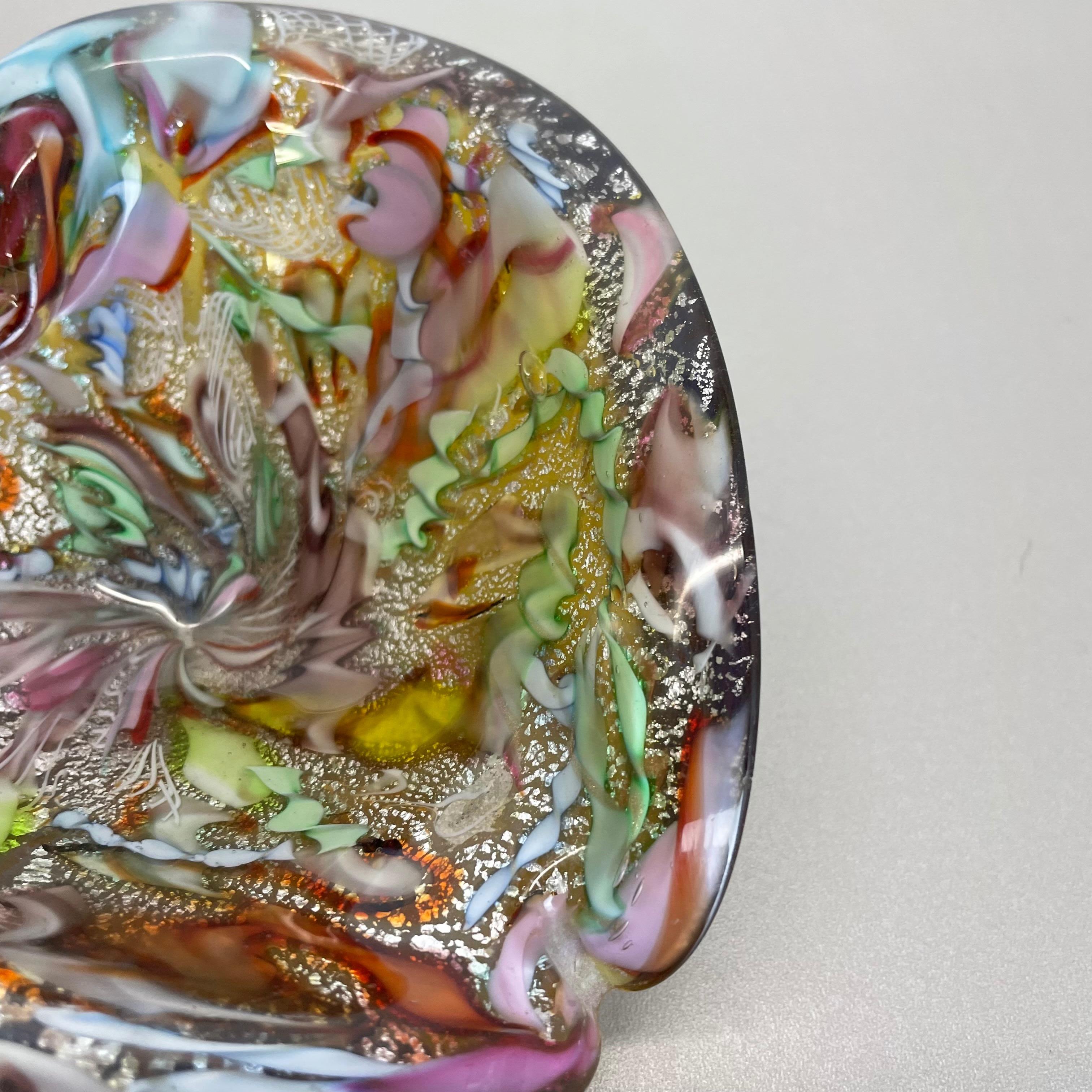 Multicolor Murano Glass Bowl Gold Flakes Shell Ashtray Dino Martens Italy, 1960s For Sale 6