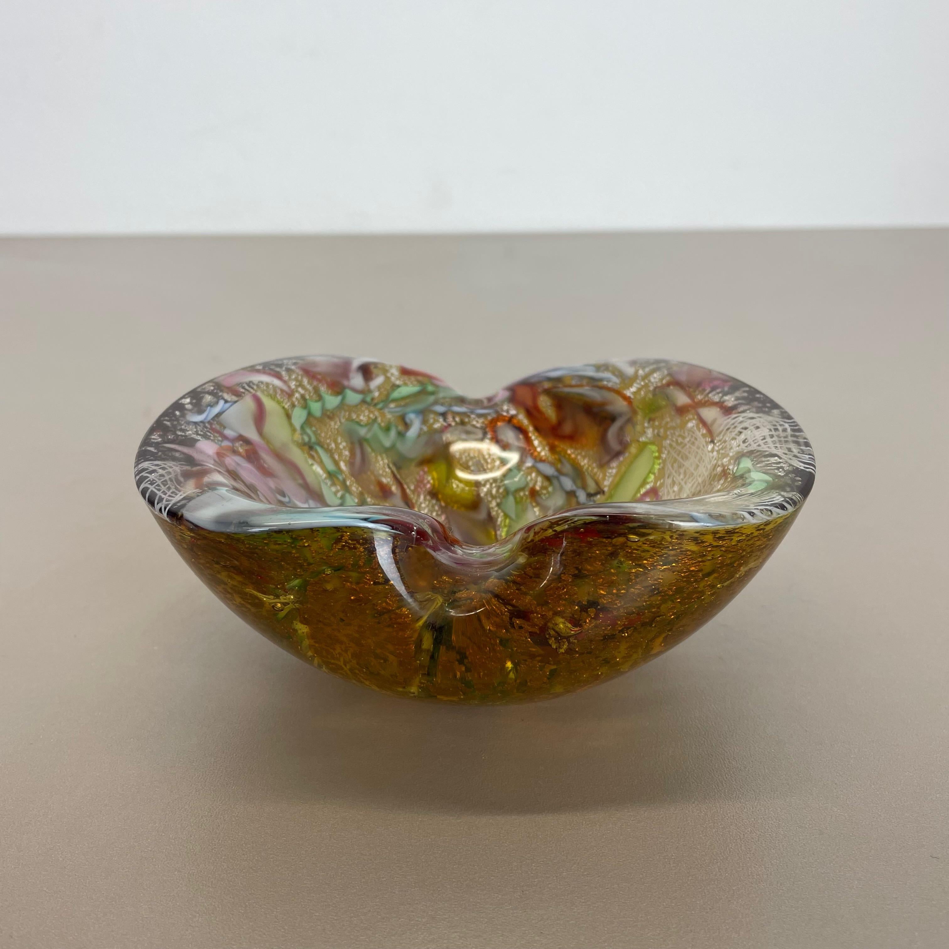 Italian Multicolor Murano Glass Bowl Gold Flakes Shell Ashtray Dino Martens Italy, 1960s For Sale