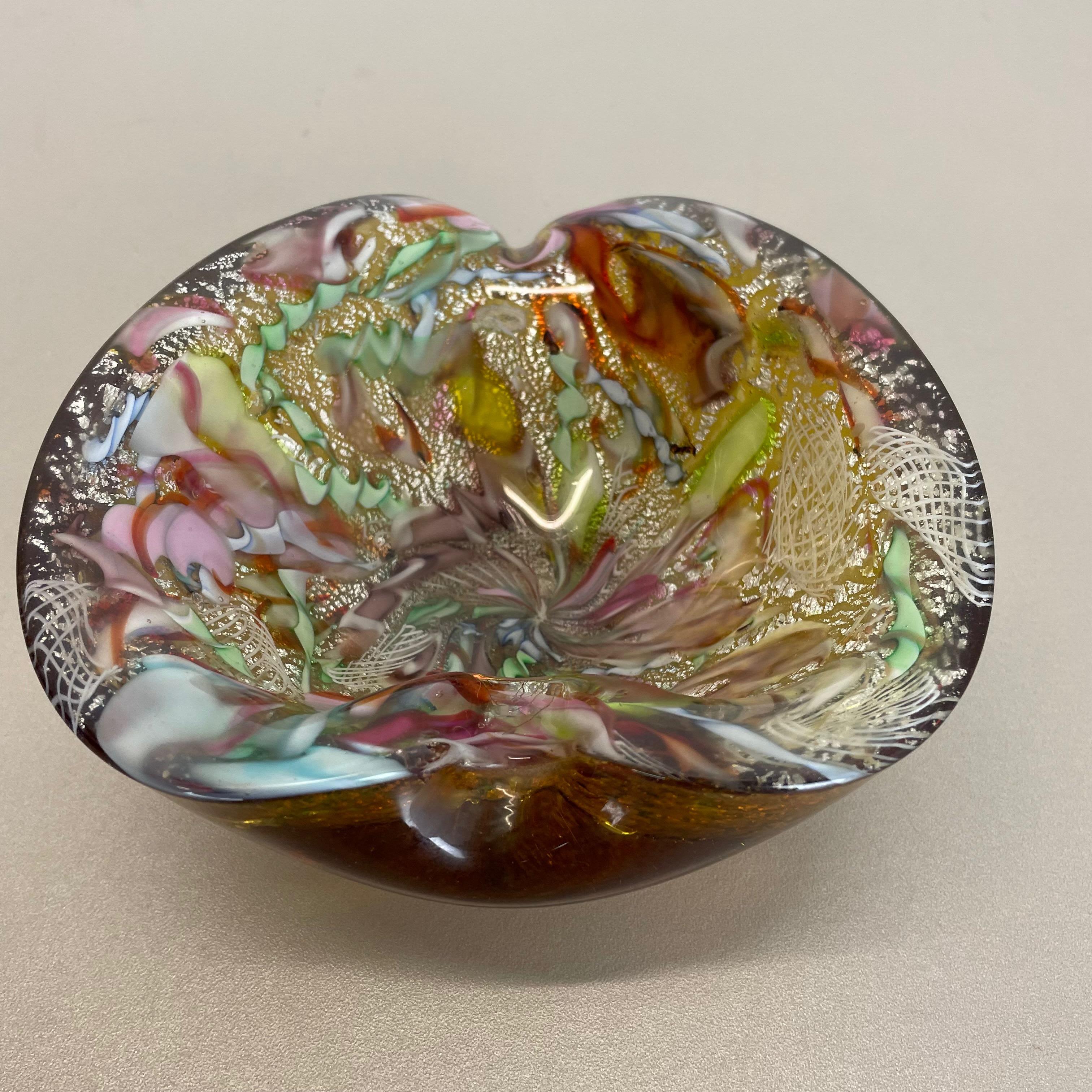 20th Century Multicolor Murano Glass Bowl Gold Flakes Shell Ashtray Dino Martens Italy, 1960s For Sale