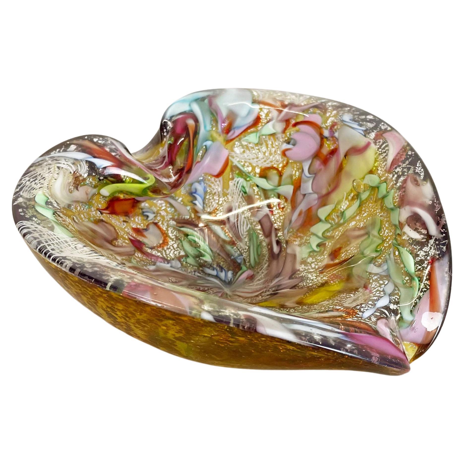 Multicolor Murano Glass Bowl Gold Flakes Shell Ashtray Dino Martens Italy, 1960s For Sale