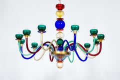 Lampadario multicolore in vetro di Murano di Giovanni Dalla Fina, Italia, anni '70