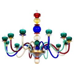 Multicolor Murano Glass Chandelier by Giovanni Dalla Fina, Italy, 1970s