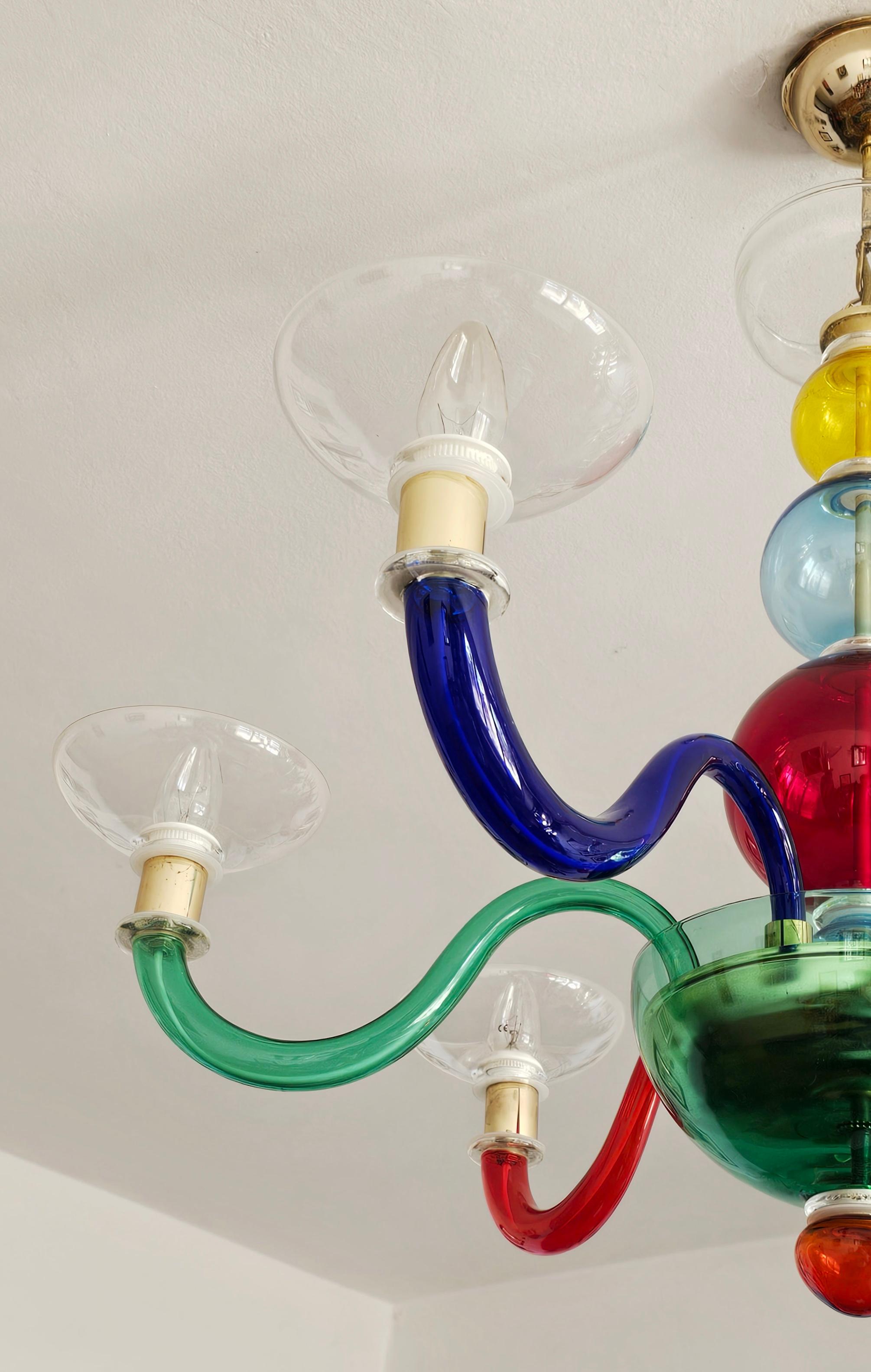 Multicolor Murano Glass Chandelier in style of Gio Ponti for Venini, Italy 1970s For Sale 3