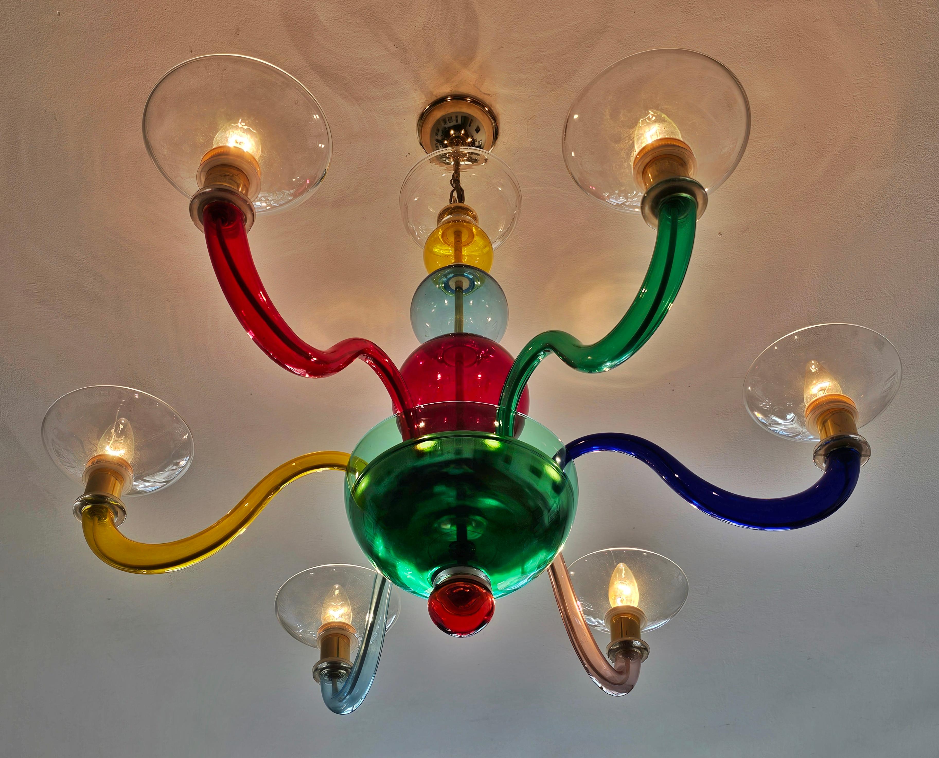 Mehrfarbiger Murano-Glas-Kronleuchter im Stil von Gio Ponti für Venini, Italien 1970er Jahre im Angebot 4
