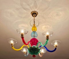 Multicolor Murano Glass Chandelier in style of Gio Ponti for Venini, Italy 1970s