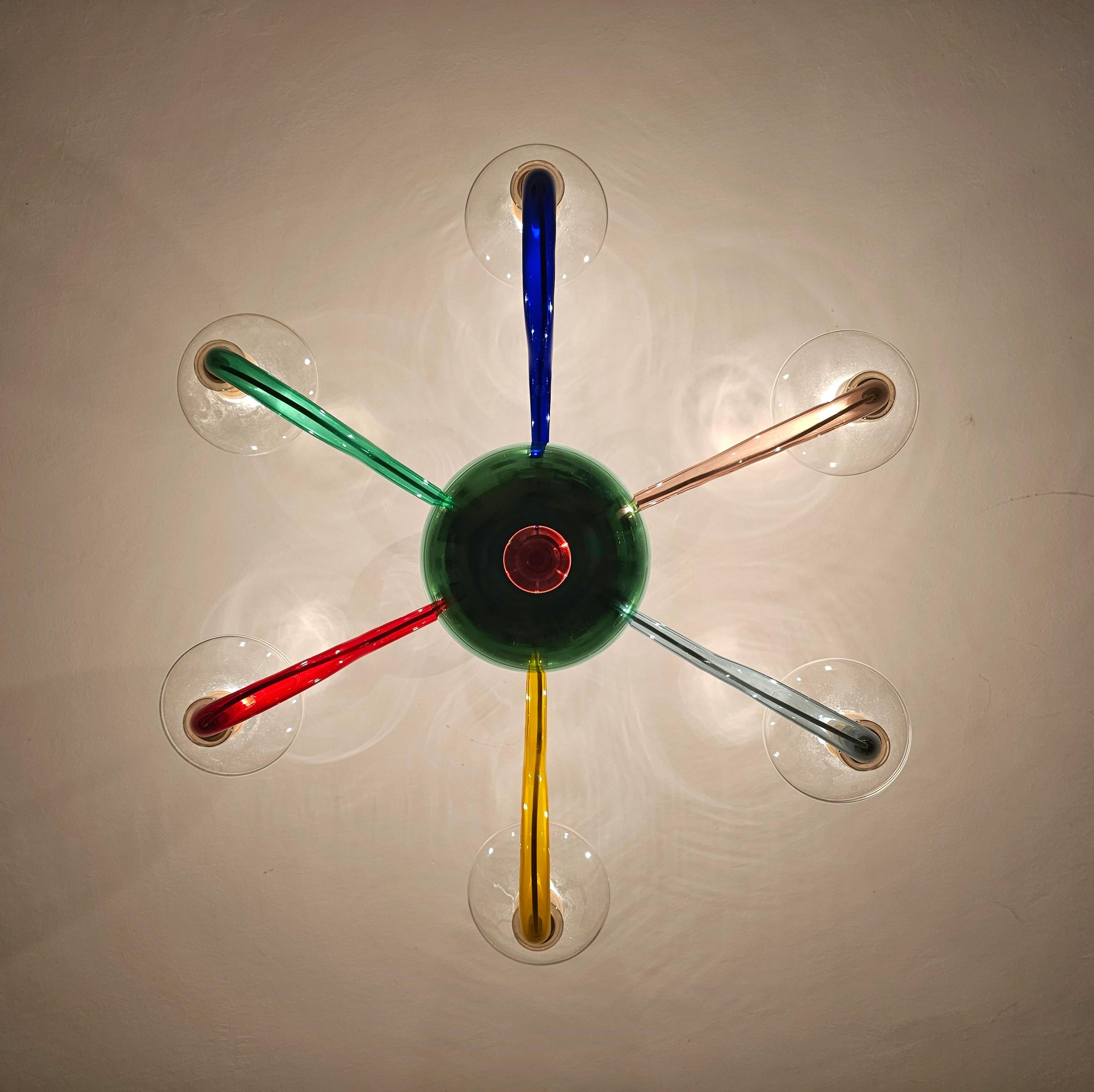 Mid-Century Modern Multicolor Murano Glass Chandelier in style of Gio Ponti for Venini, Italy 1970s For Sale