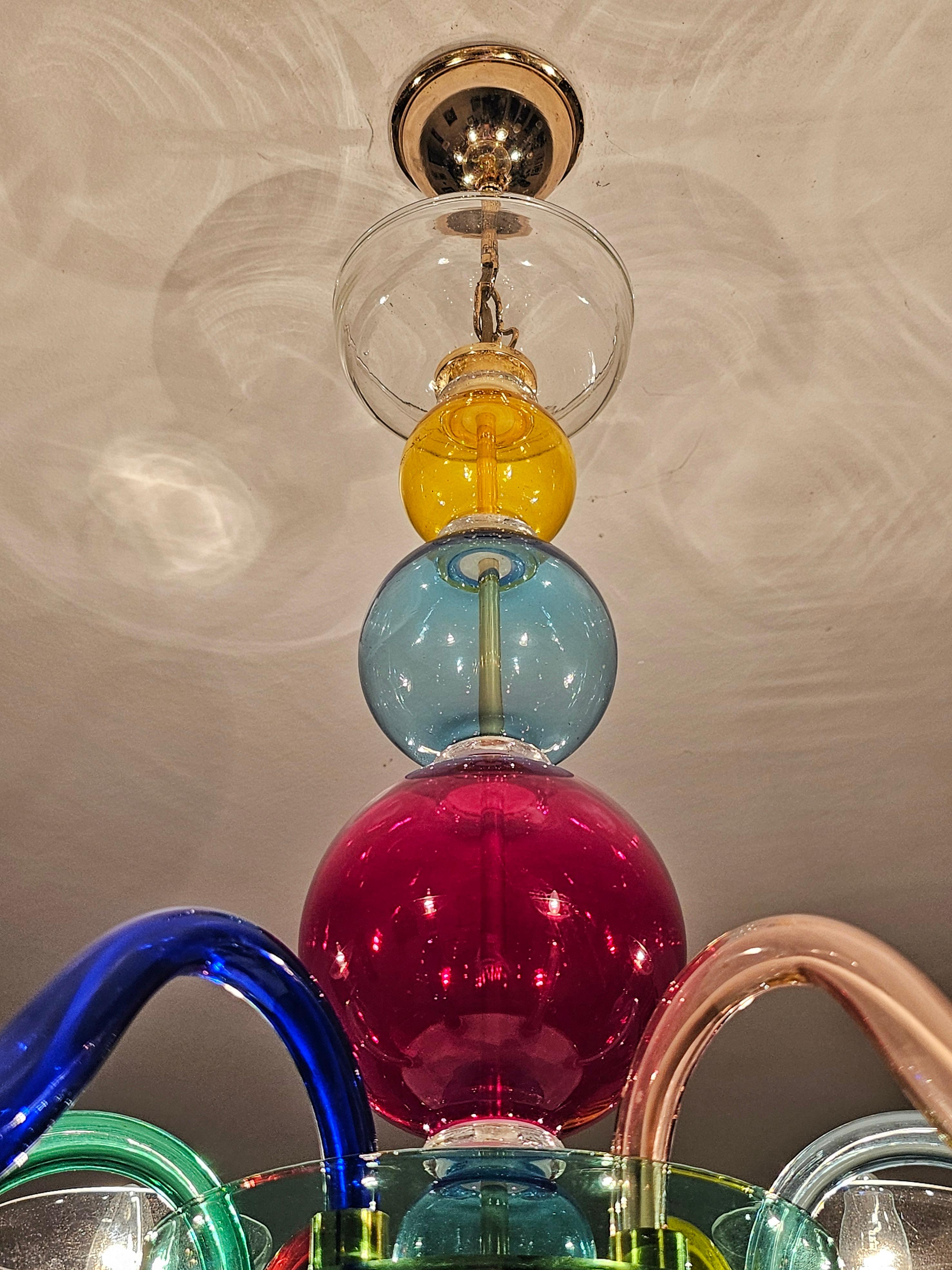Italian Multicolor Murano Glass Chandelier in style of Gio Ponti for Venini, Italy 1970s For Sale