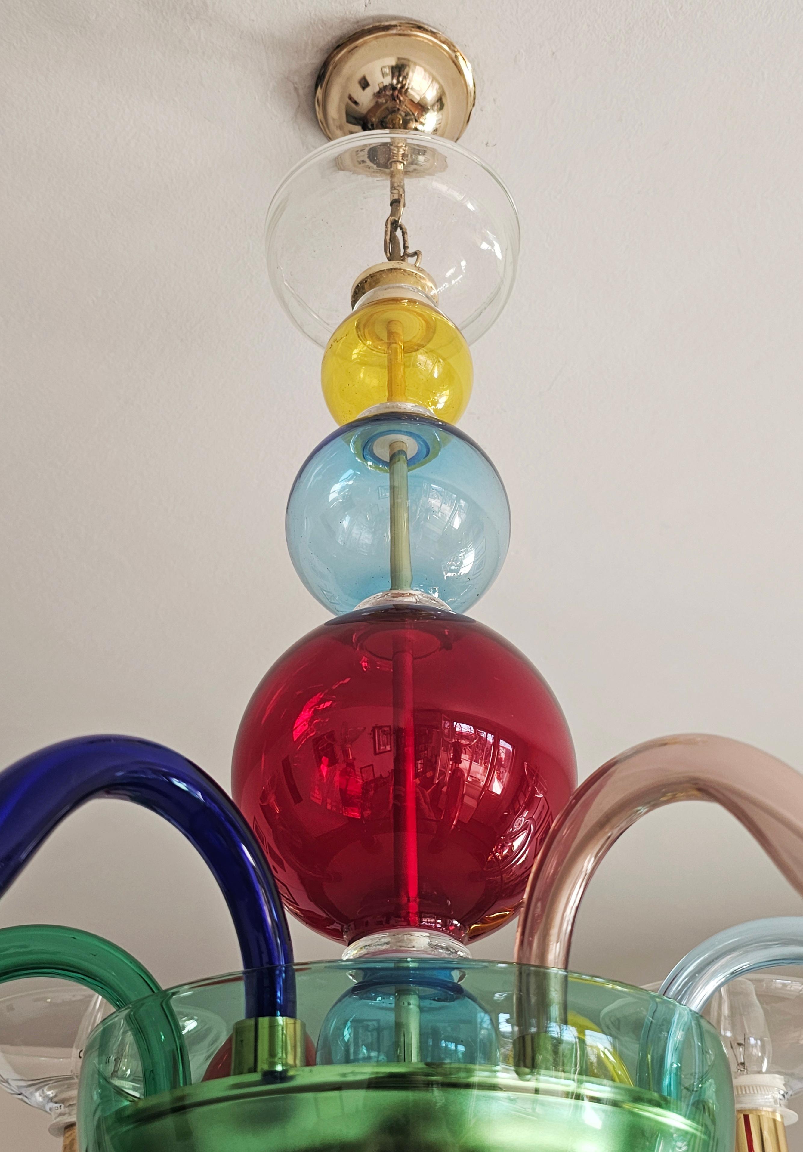 Multicolor Murano Glass Chandelier in style of Gio Ponti for Venini, Italy 1970s For Sale 1
