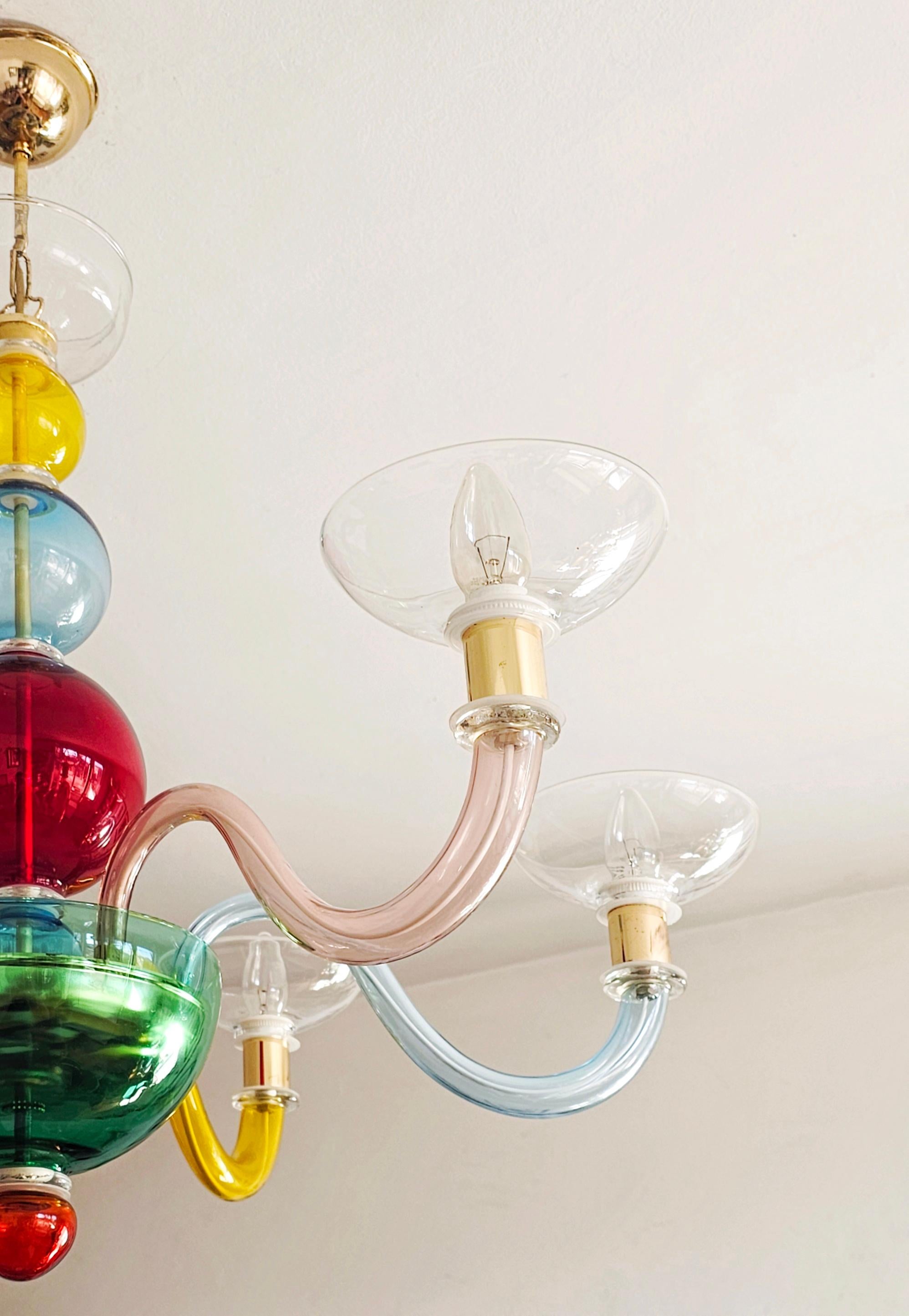 Mehrfarbiger Murano-Glas-Kronleuchter im Stil von Gio Ponti für Venini, Italien 1970er Jahre im Angebot 2
